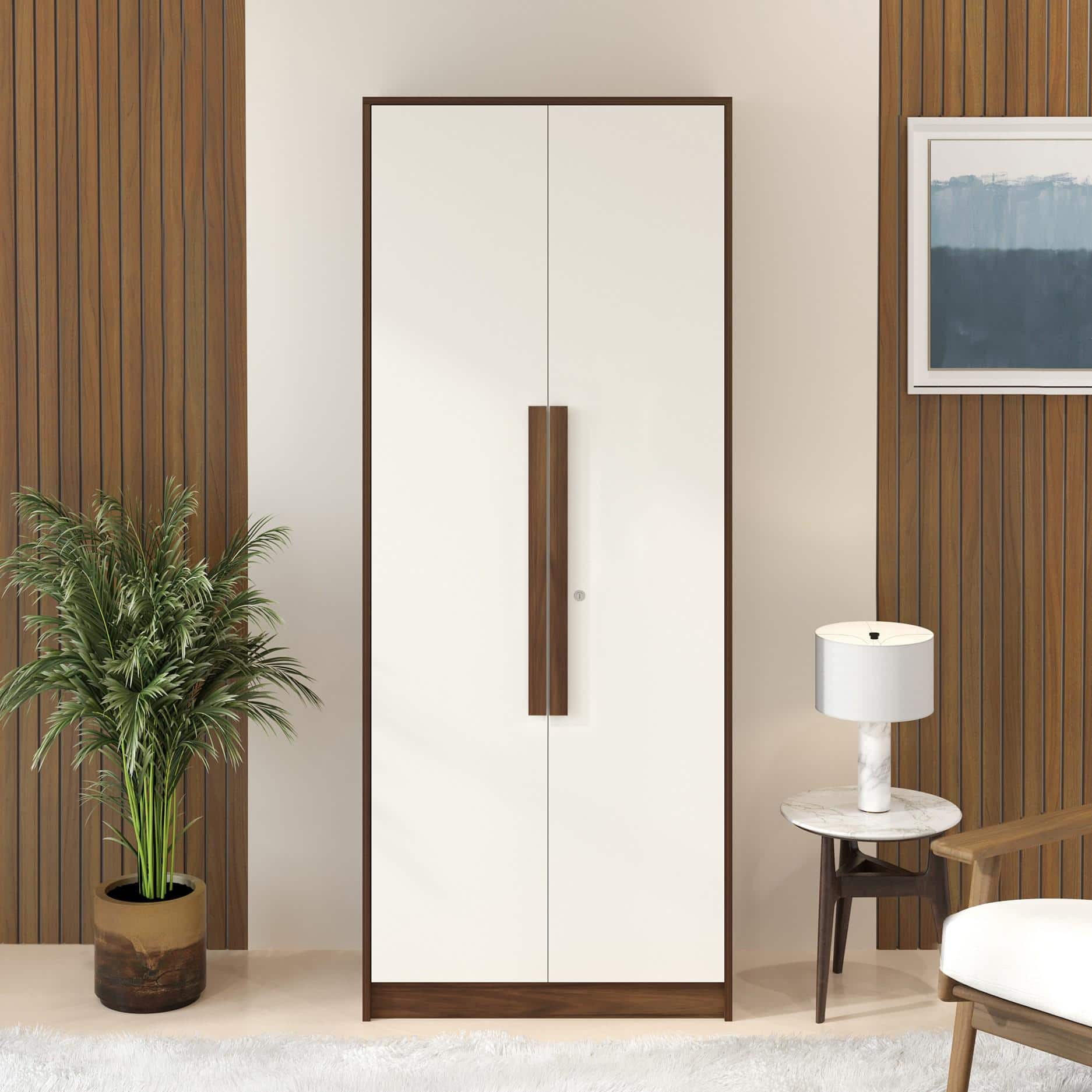 Maltein 2 Door Engineered Wood Wardrobe In Brown Maple & White Finish