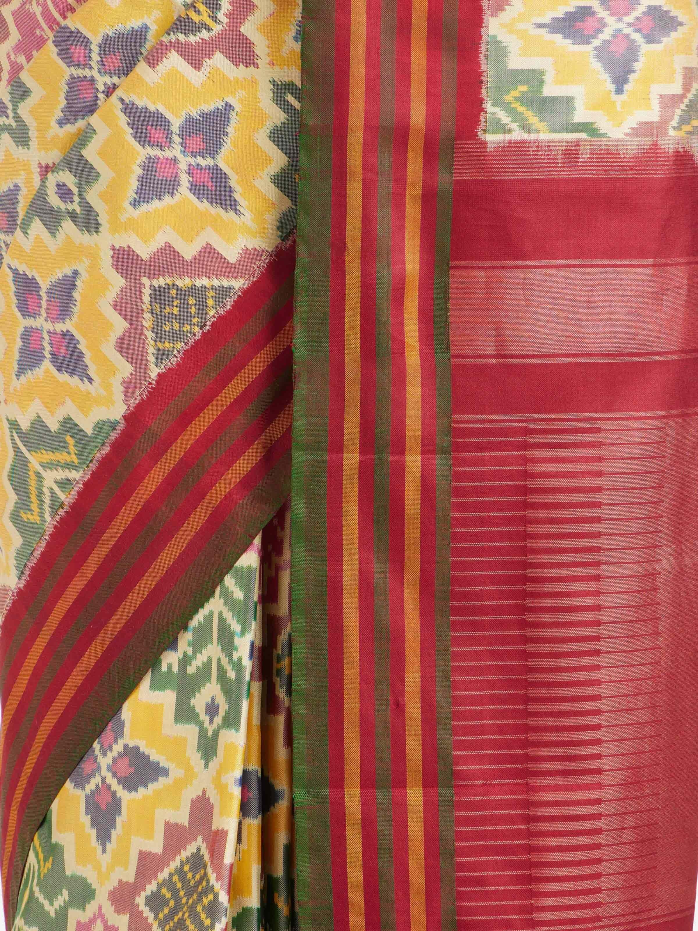 Yellow Weft Ikat Silk Saree