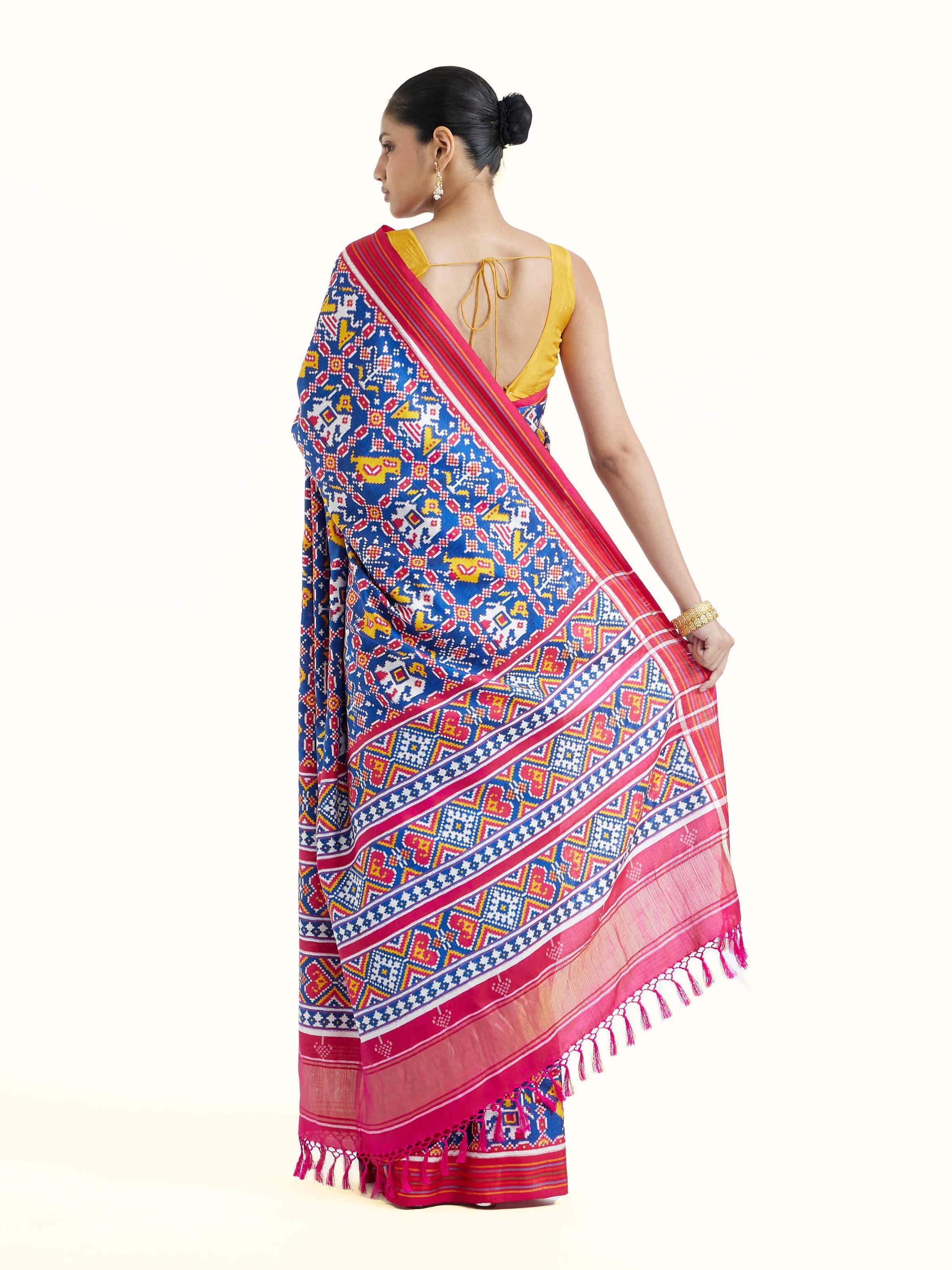Dark Blue Mulberry Silk Patola Saree