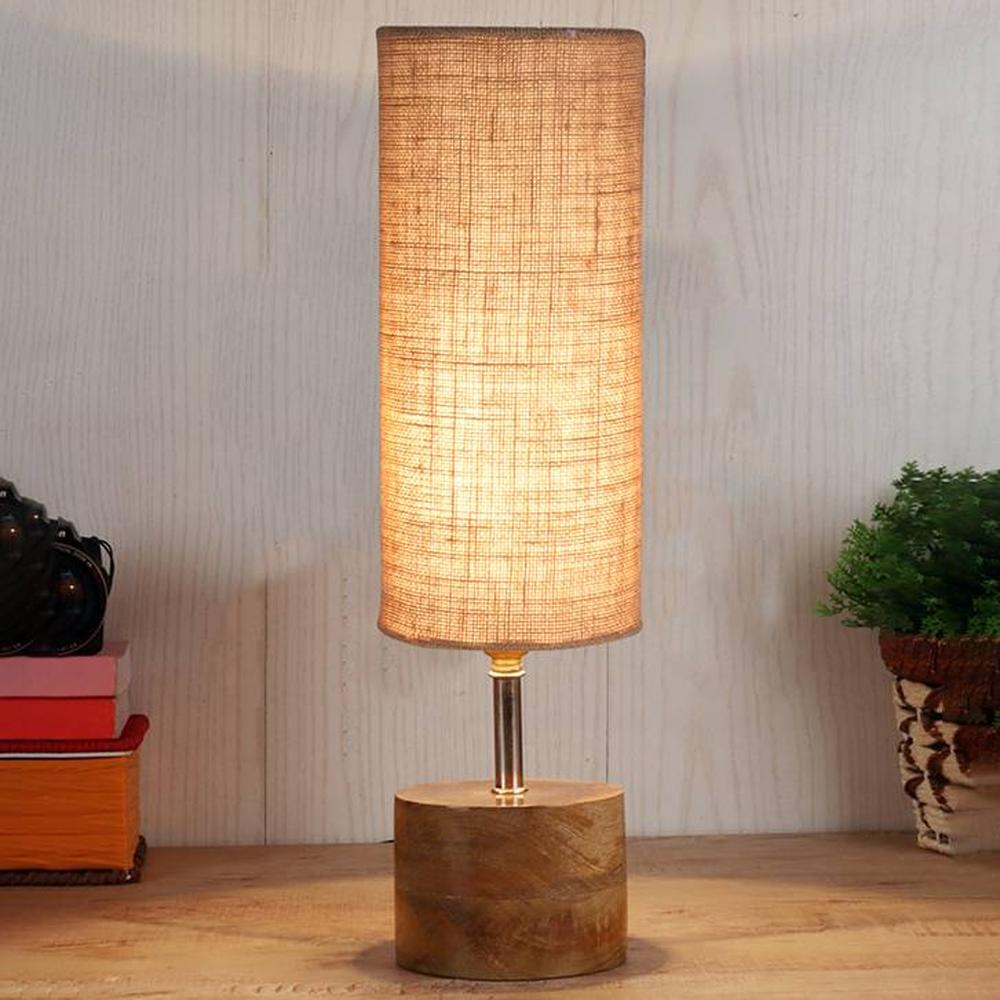 London Beige jute & solid wood table lamp - Devansh