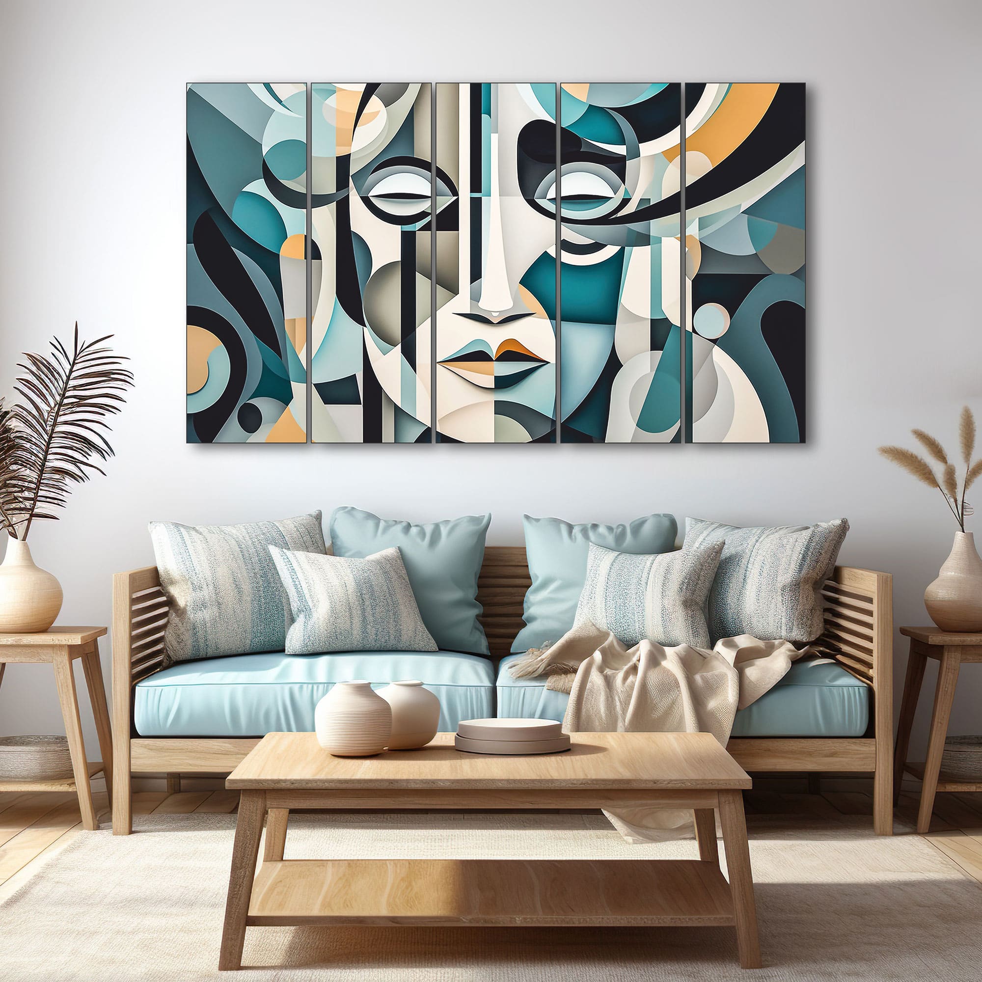 The Castle Decor Modern Abstract Face Wall Art Set of 5 27x48 Inch - The Castle Decor