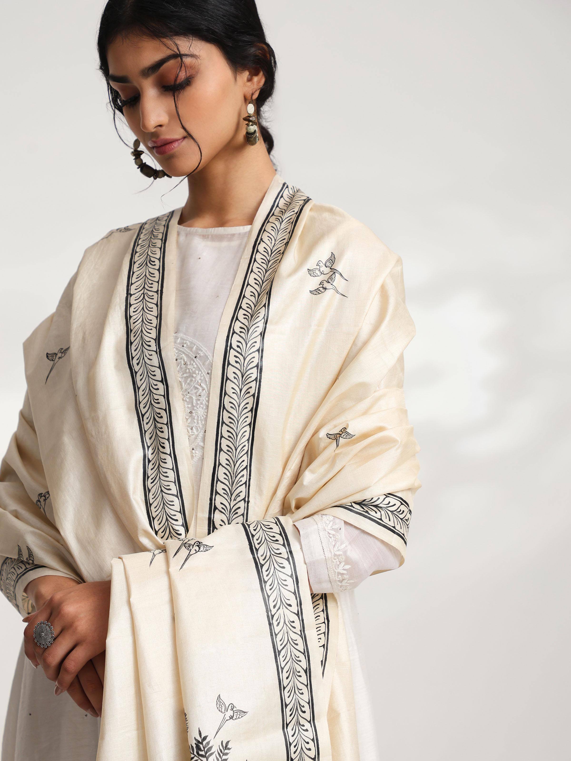 Natural Tussar Silk Hand Painted Pattachitra Dupatta