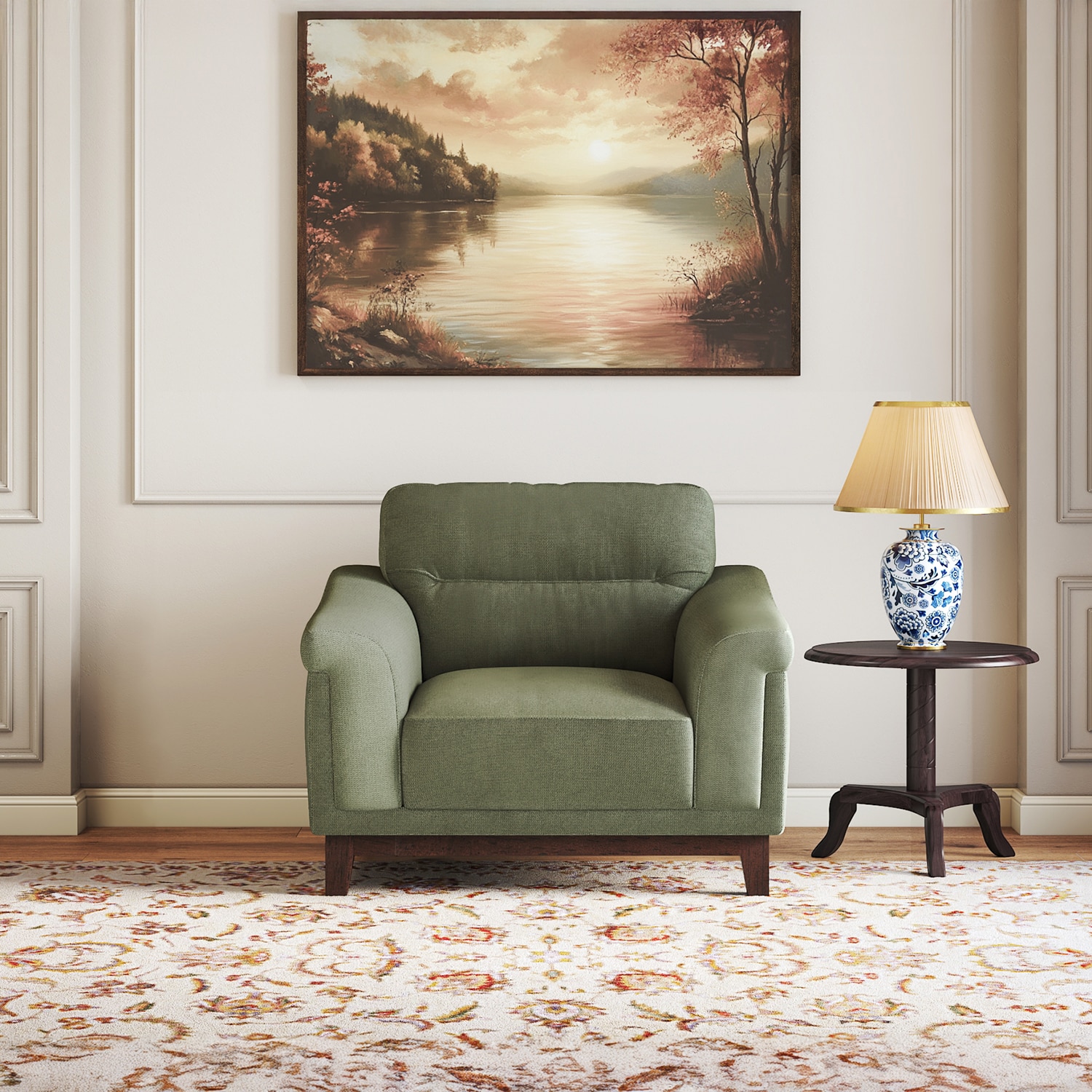 Colby 1 Seater Fabric Sofa In Forest Green Colour