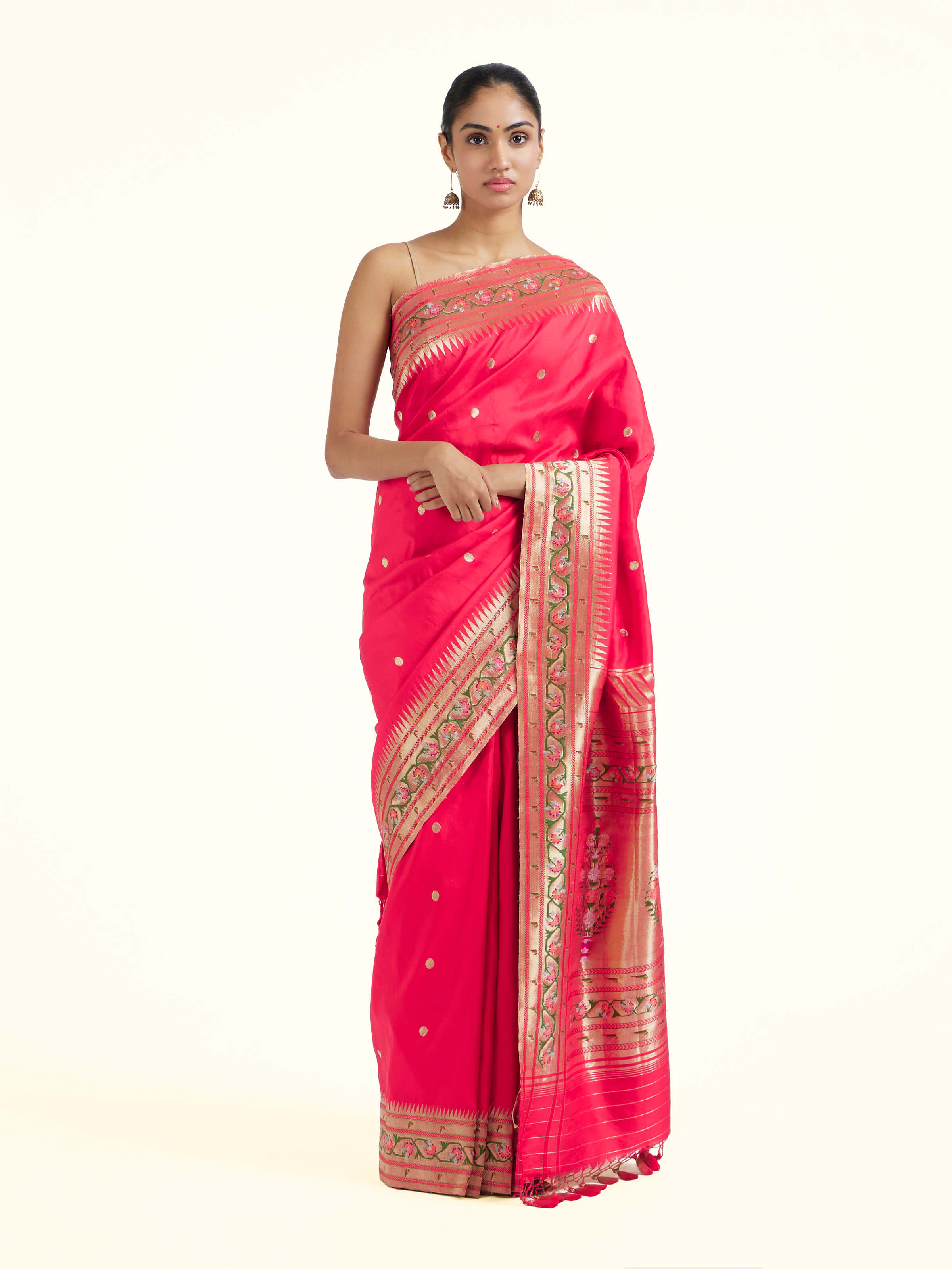 Front view of Kaashvi silk Paithani saree with rich traditional motifs