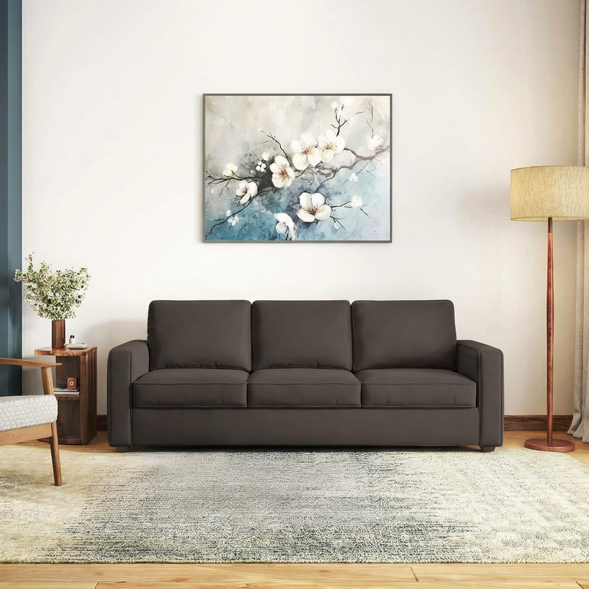 Apollo 3 Seater  Fabric Sofa In Stone Grey Velvet Colour - Urban Ladder