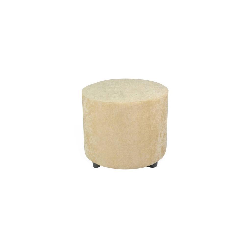 Lisbon Solid Wood Ottoman Pouffee in Ivory Sparkle Velvet