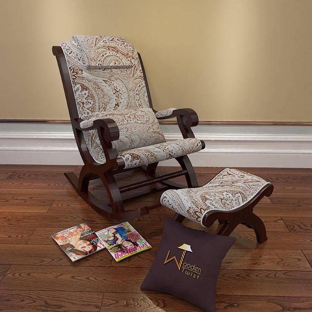 Burnis Solid Wood Rocking Chair in Beige printed Colour
