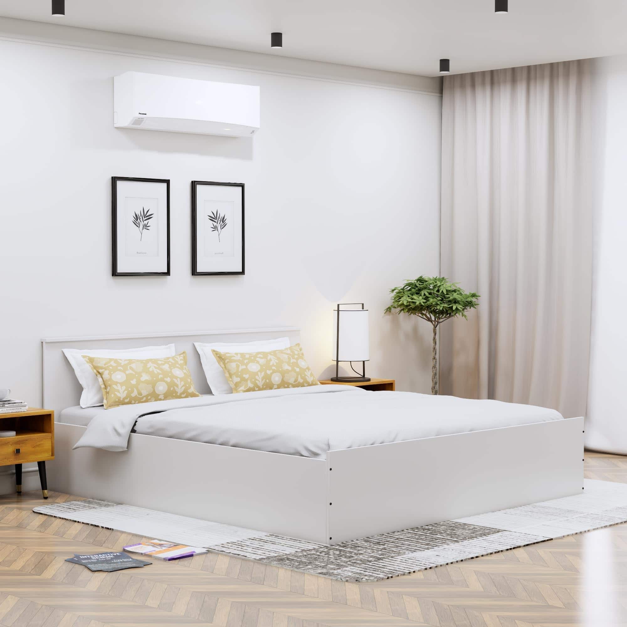 Hexa Engineered Wood Modern Queen Bed With Headboard With Storage In Frosty White - HexaRed