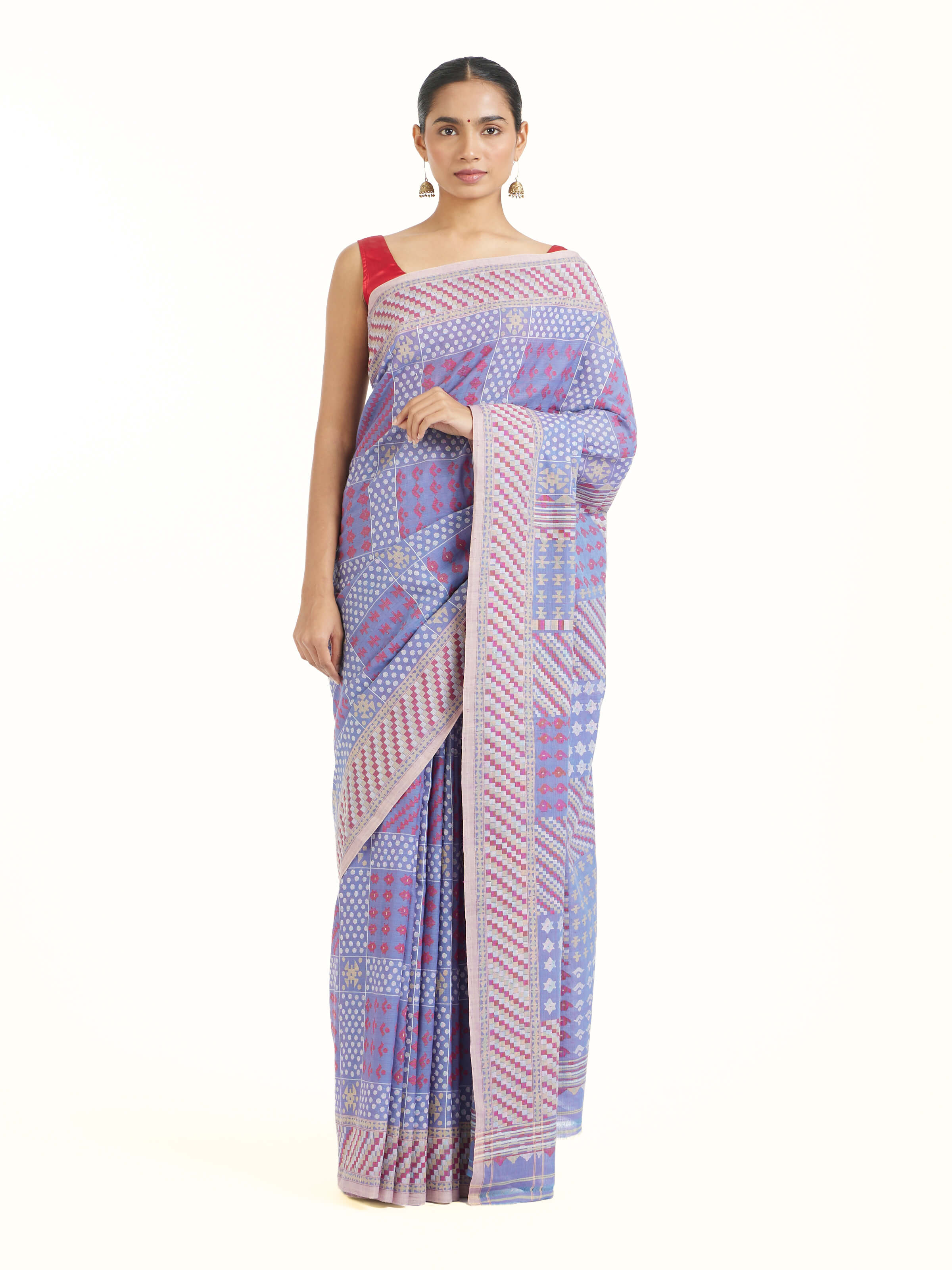 Beige Cotton Bengal Jamdani Saree