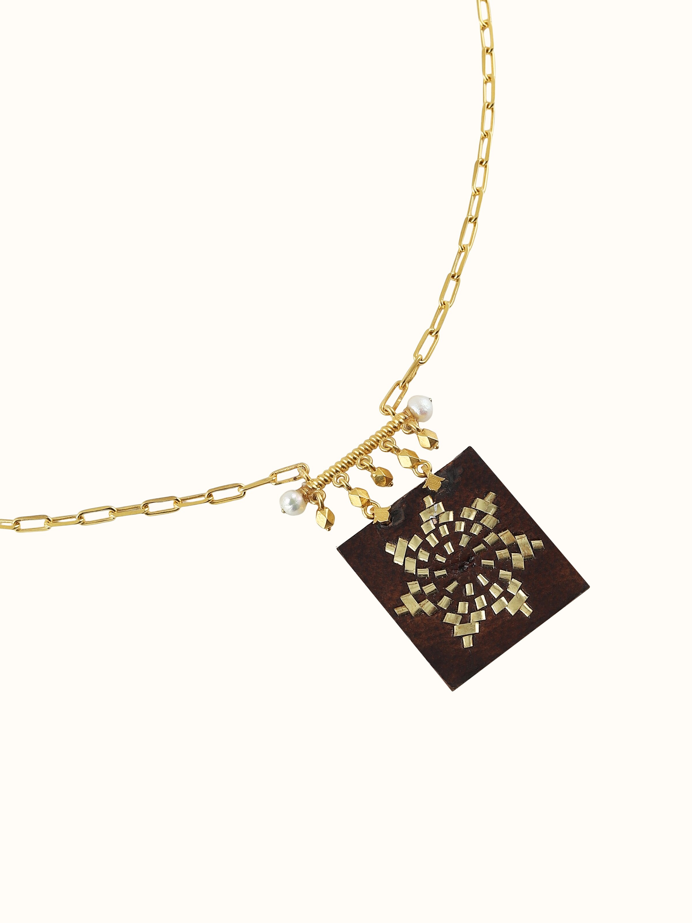 Kutch Leather Silver Long Necklace