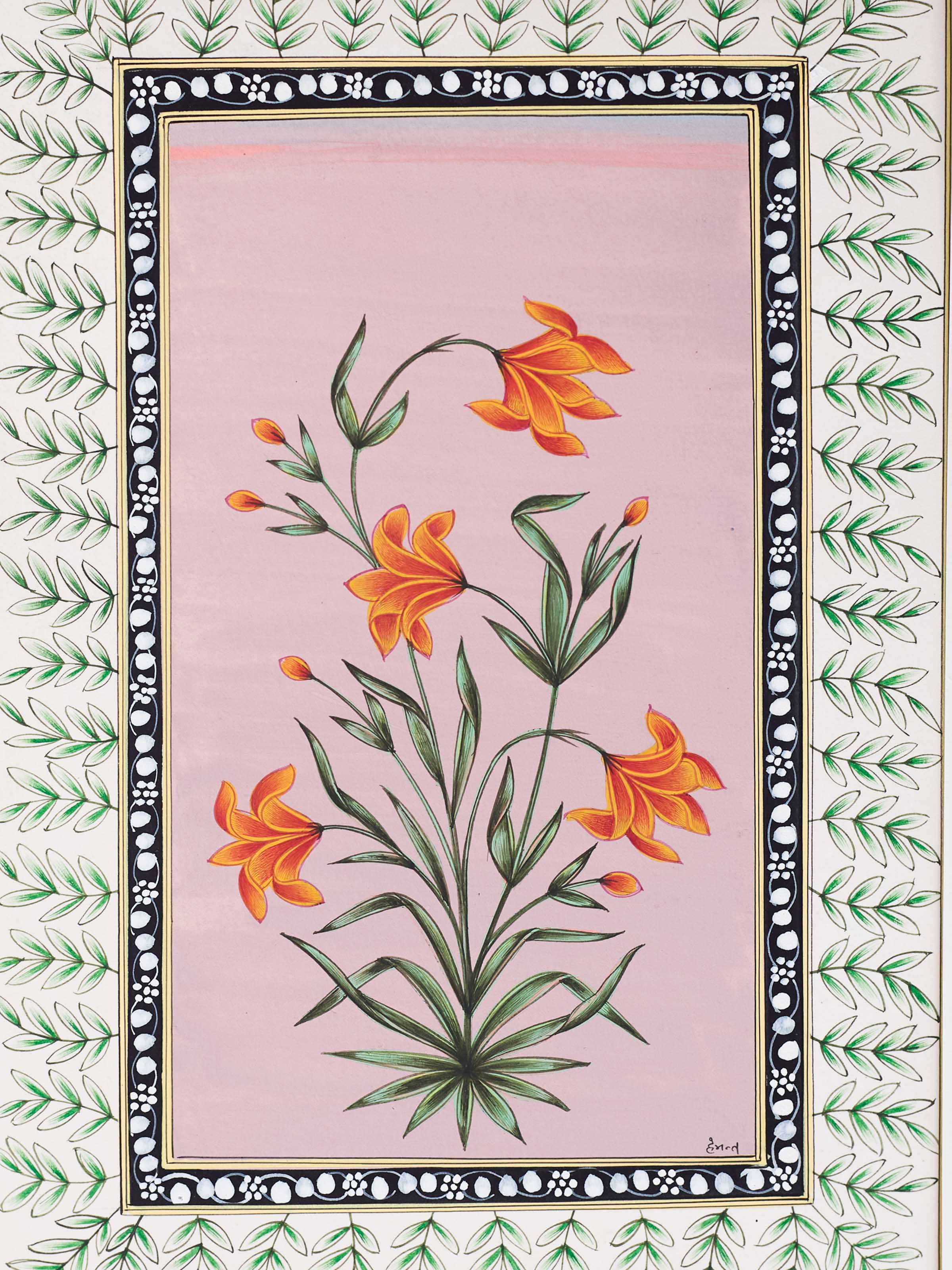 Flower Border Miniature Khakha Painting