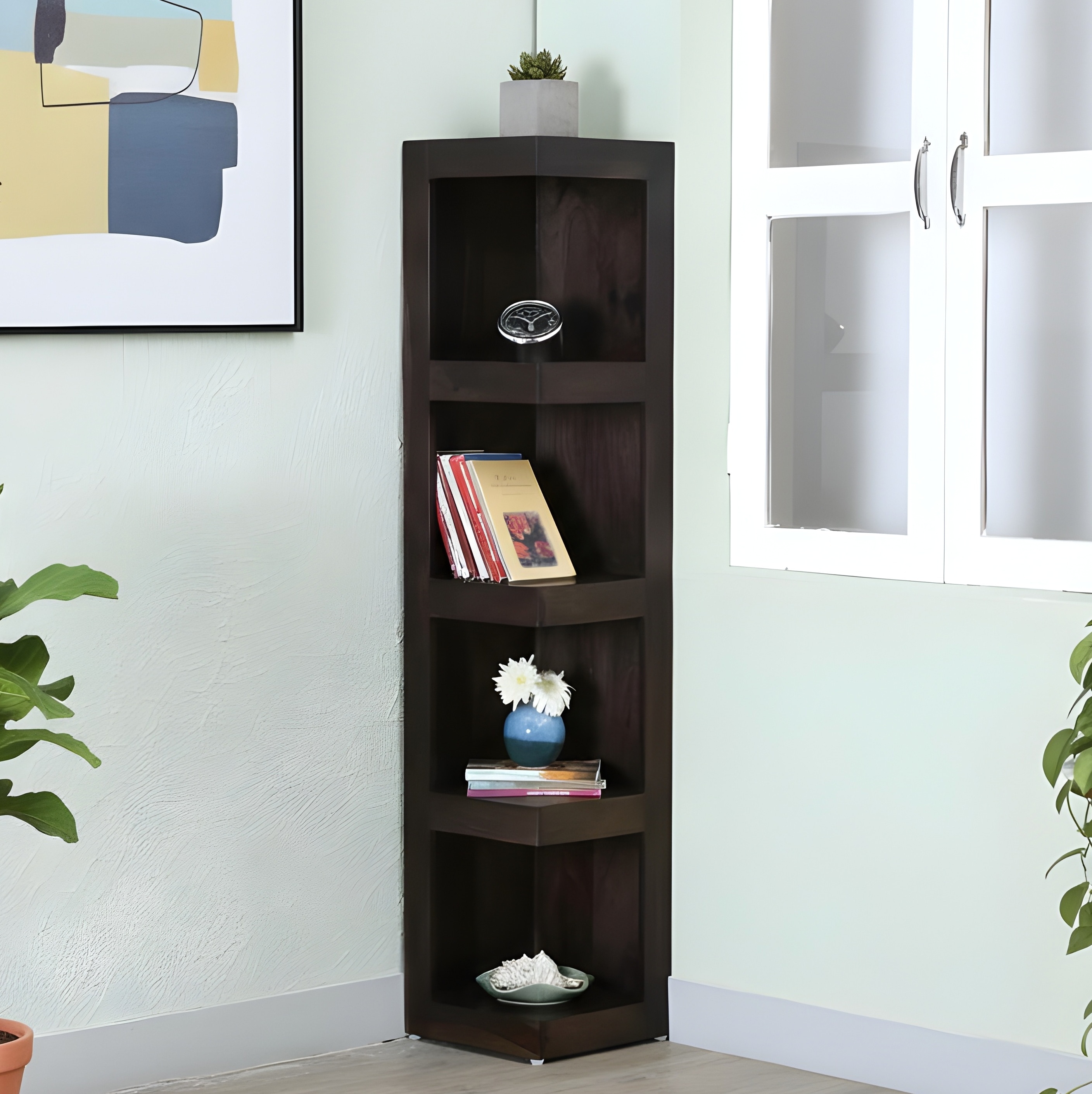 Ikiriya Sheesham Wood Accent Book Shelf Showcases in Dark Mahagony Finish