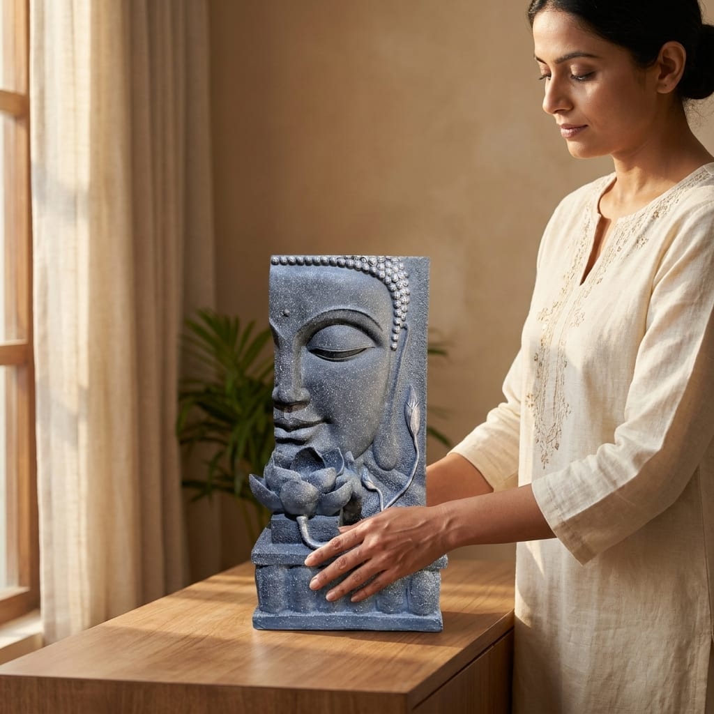 Water Fountain Lotus Buddha Serenity Water Fountain in Multicolor Colour - Vedas