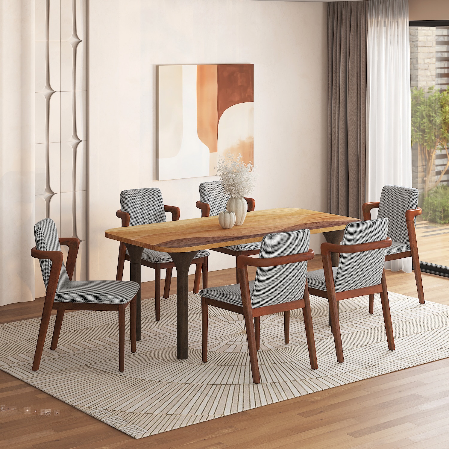 Dune Solid Oak Wood Dining Table With 6 Harper Solid Wood Dining Chair