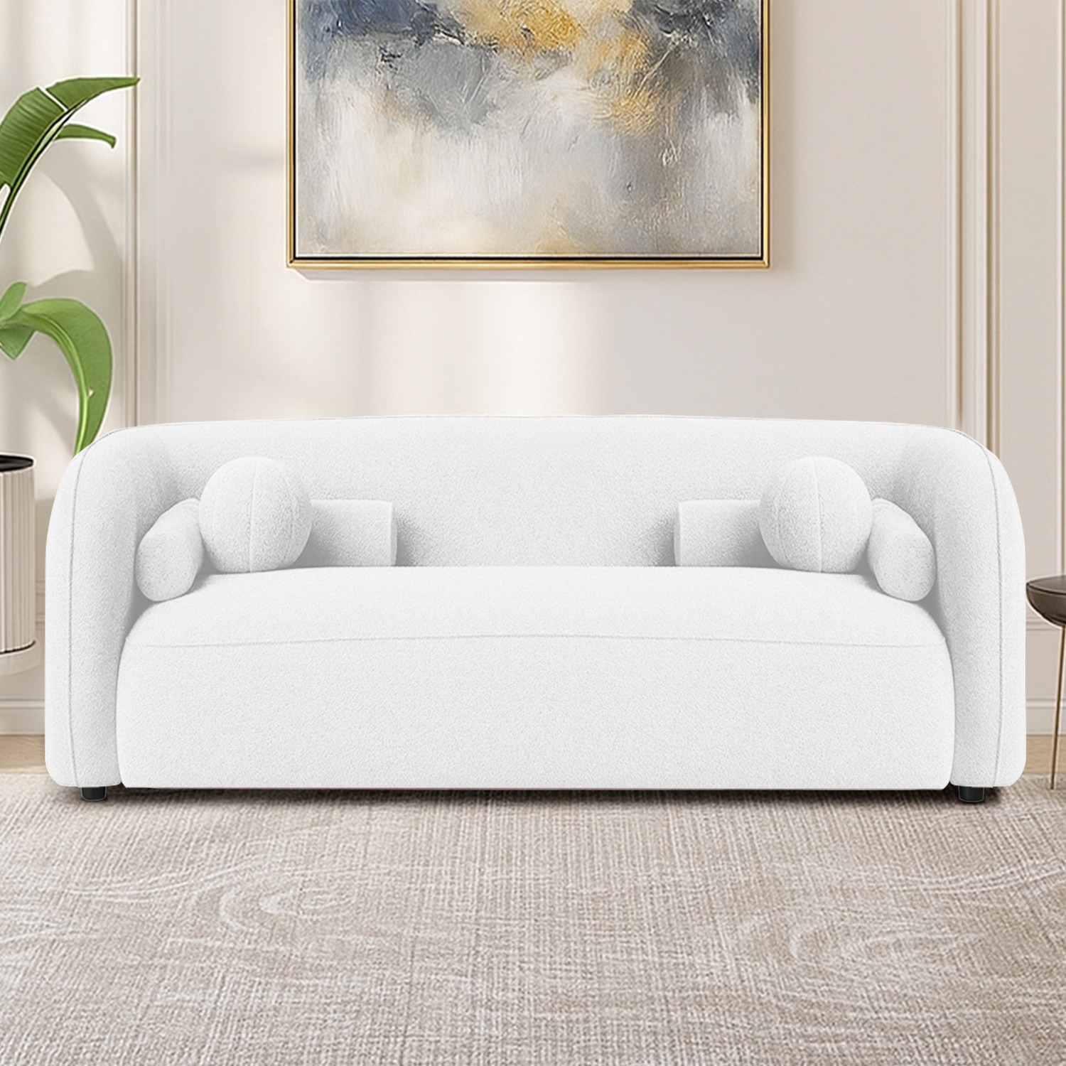 Zenol Boucle Fabric 2 Seater Sofa In White
