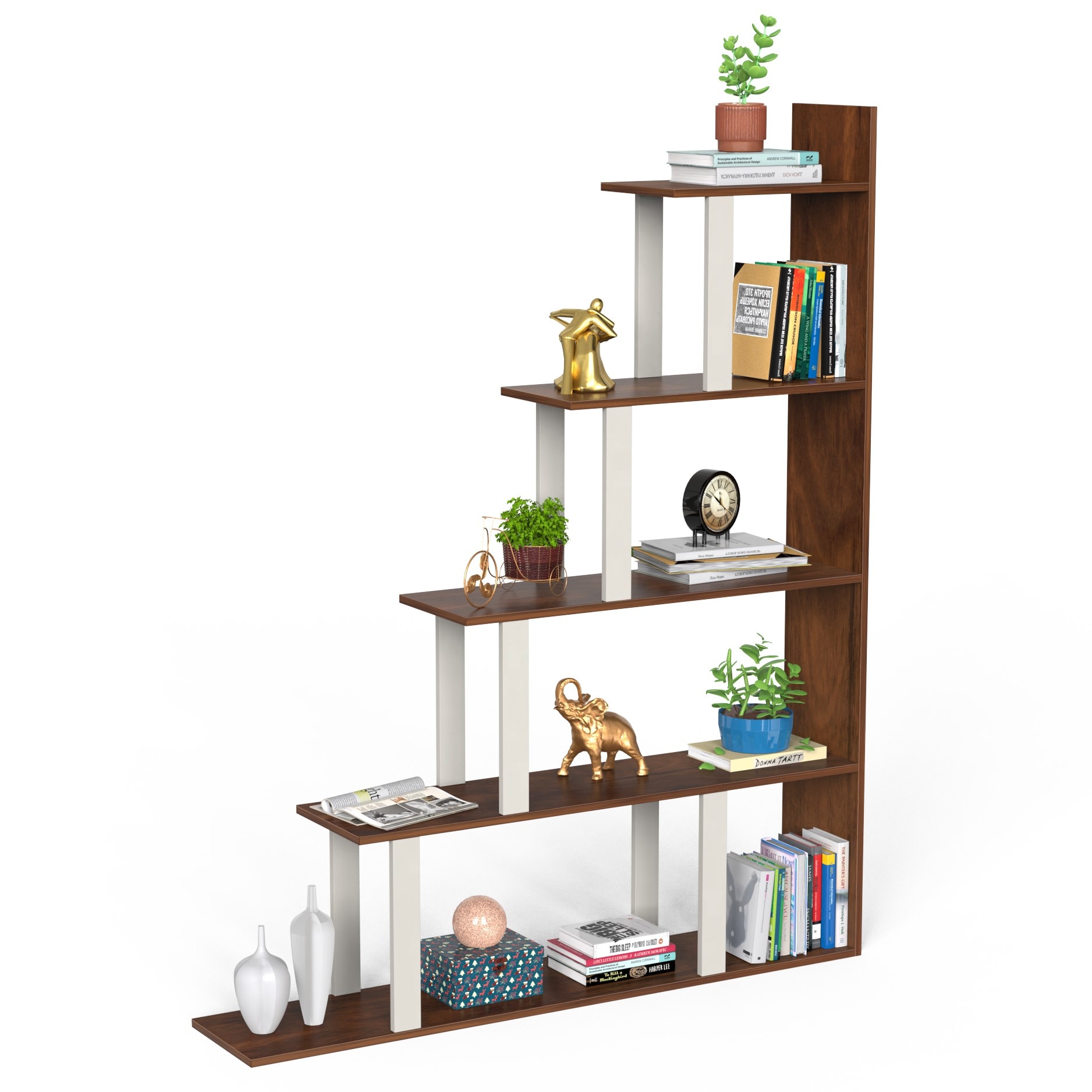 Wolabey Engineered Wood Bookshelf with Brown Maple & White finish