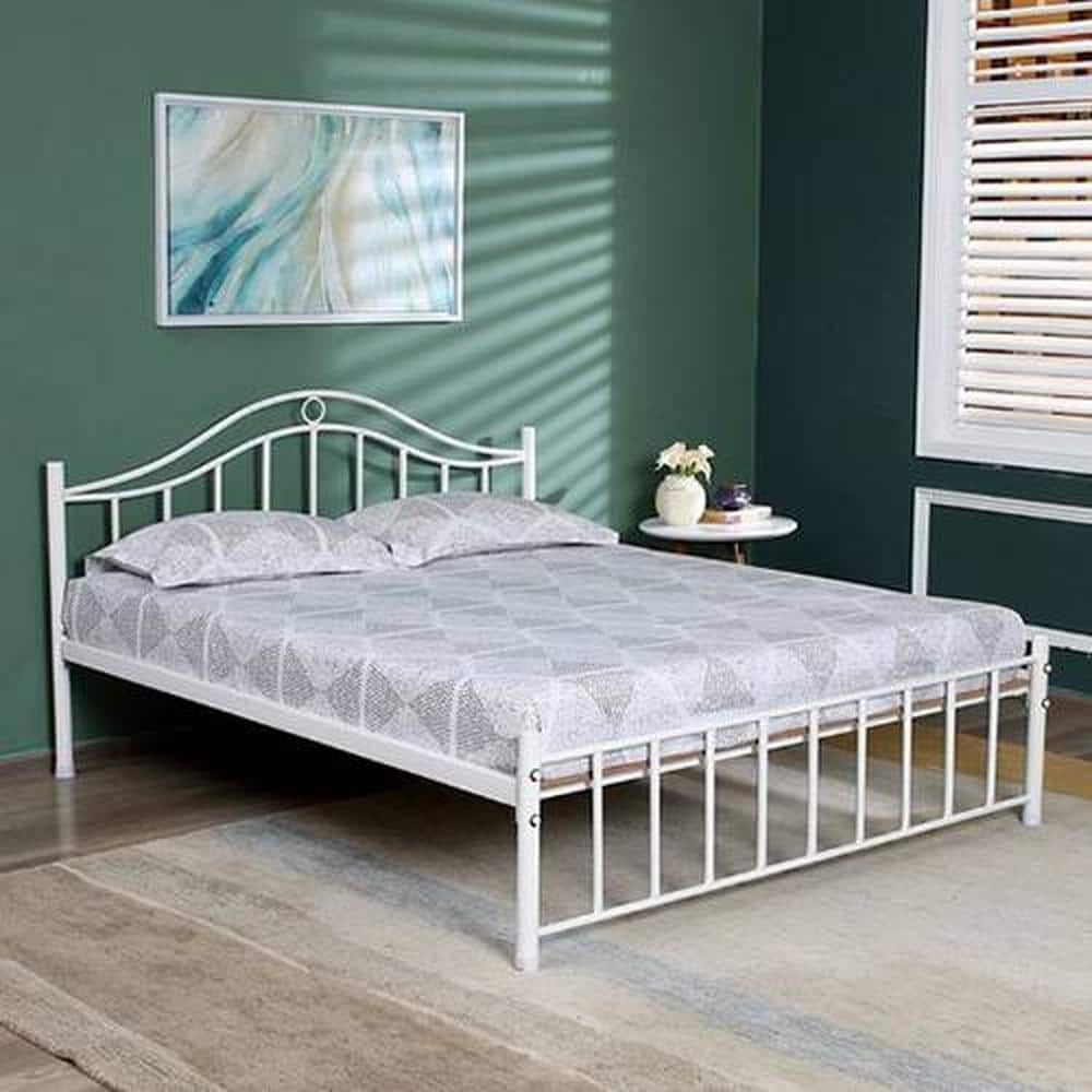 Morris Metal Queen Size Non Storage Bed In White Finish