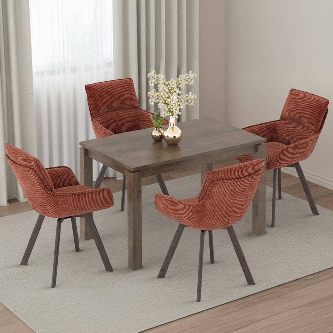 Atlas Solid Wood 4 Seater Dining Table With Set Of 4 Bren Swivel Dining Chair