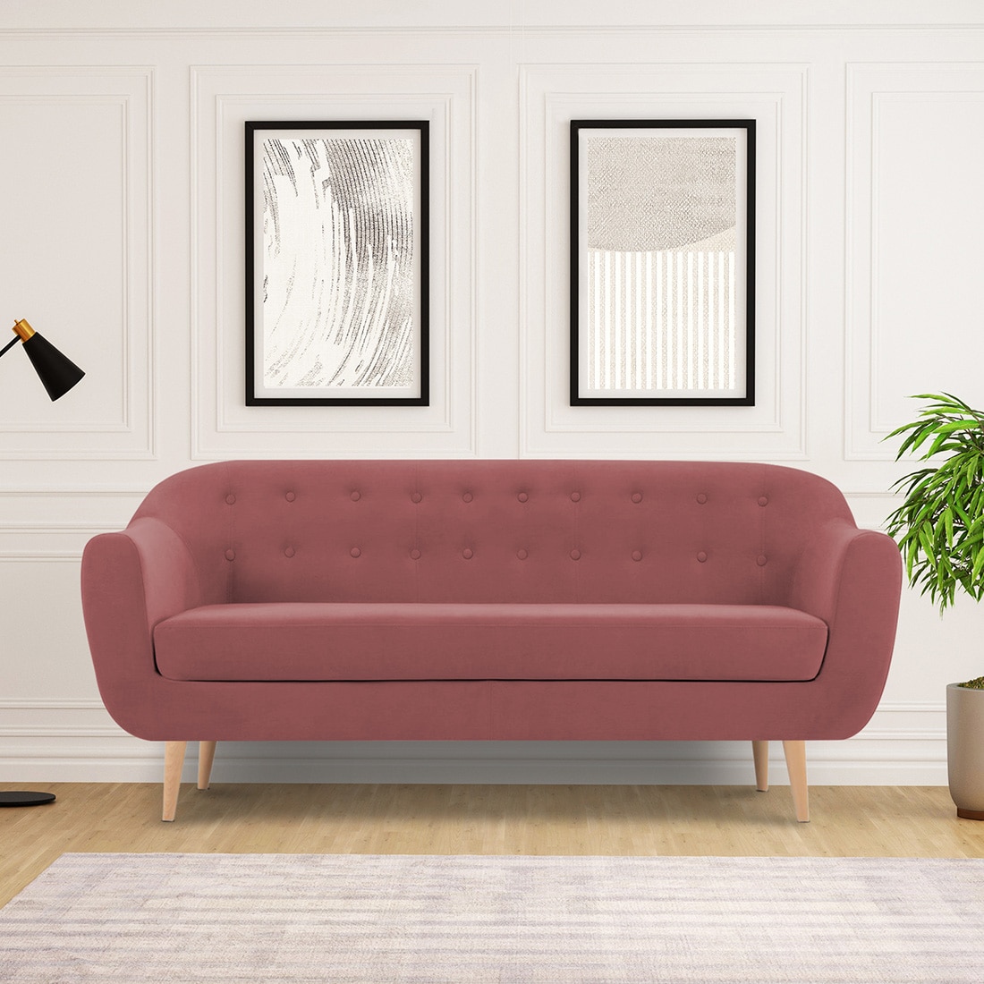 Colam Velvet 3 Seater Sofa in Pink Colour