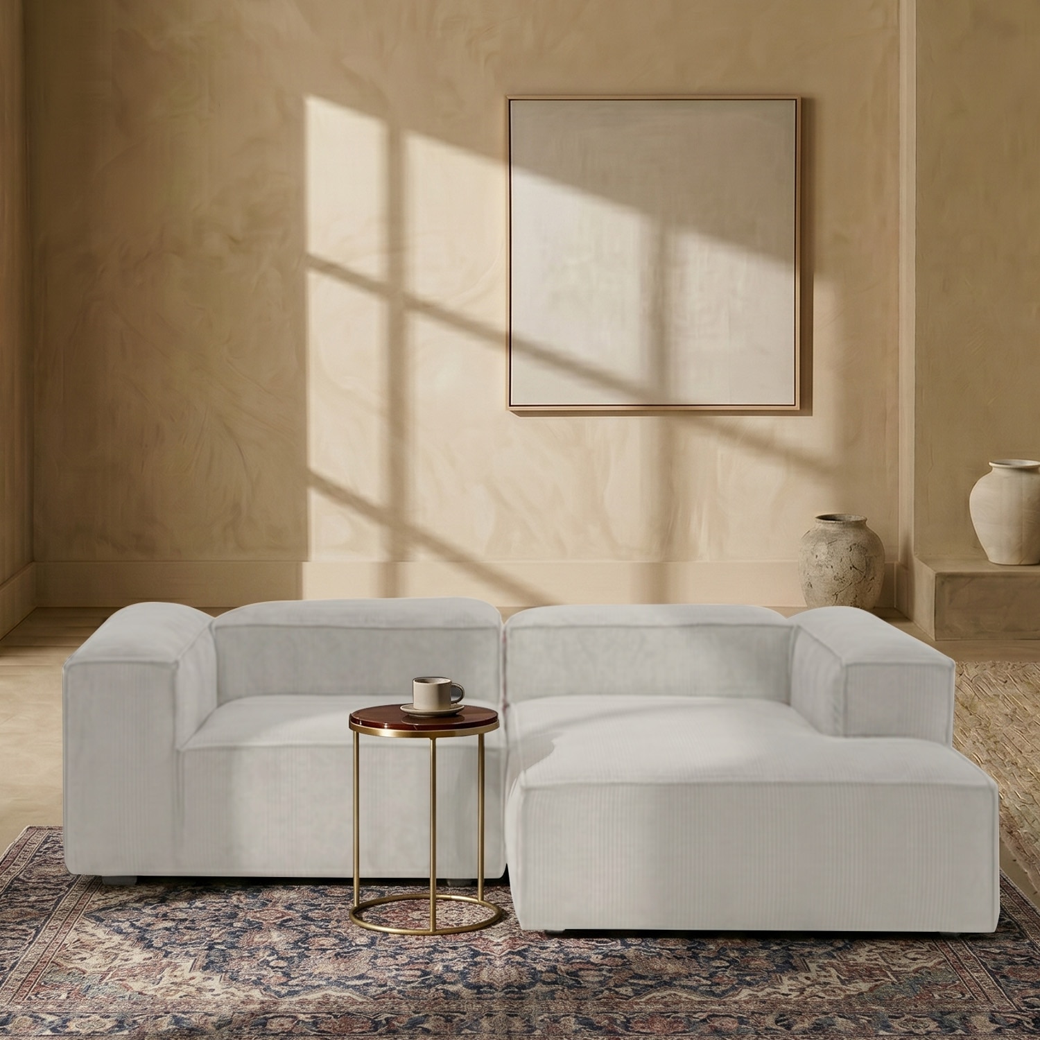 Elegantedge Wood Left Aligned 2-Seater With Upholstery Non Storage Sofa In White Colour - Nestroots