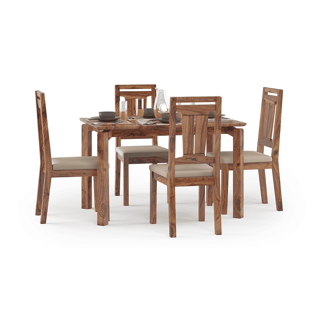 Catria - Martha 4 Seater Dining Table Set (Colour- Wheat Brown , Finish- Teak)
