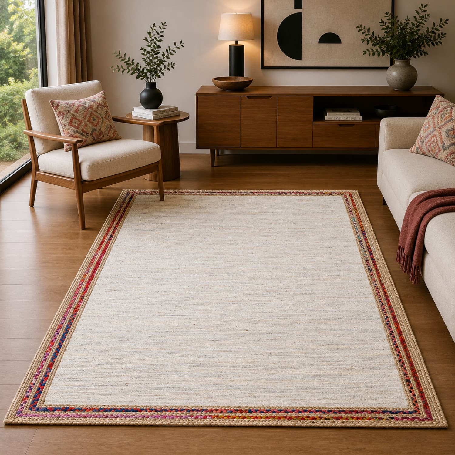 Imperial Knots Natural and Ivory Jute Hand Woven Dhurrie 4x6 Feet