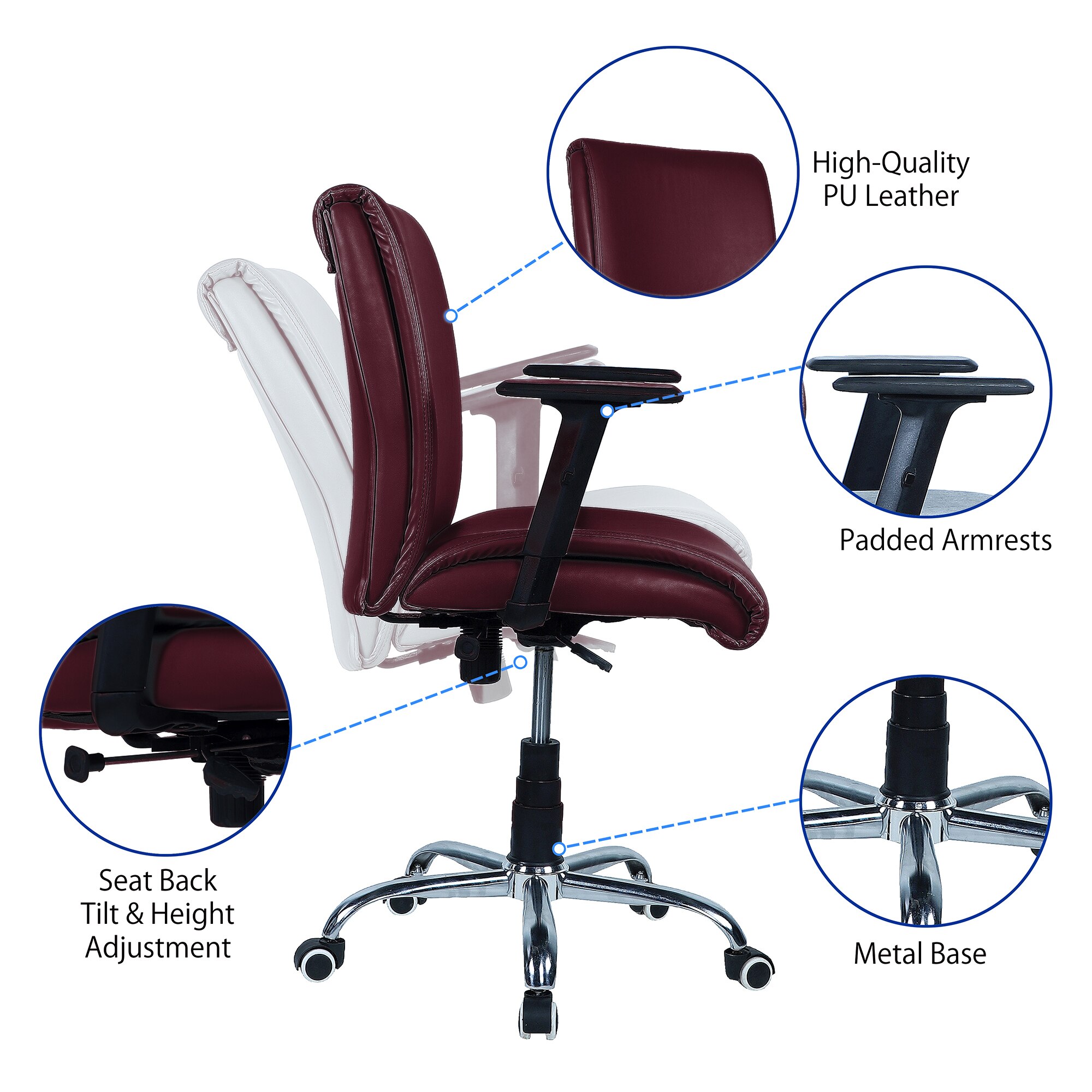 Teaauras High Back Executive Chair in Maroon Colour