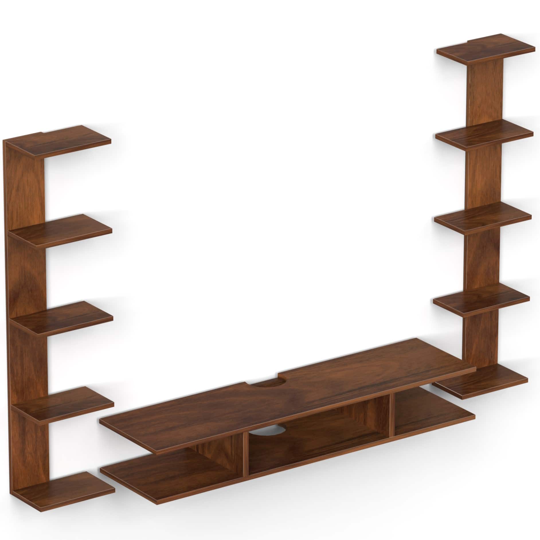 BLUEWUD Estoye Standard Engineering Wood Wall Mount TV Entertainment Unit Set Top Box Stand/TV Cabinet Panel with Shelves for Books & D�cor Display Unit, Ideal for 50� (Brown Maple)