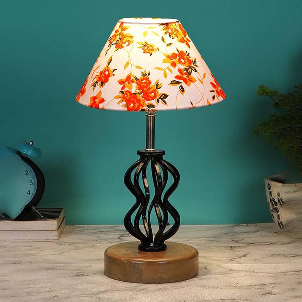 Nina Multicolor cotton Table lamp with Wood & Iron Base