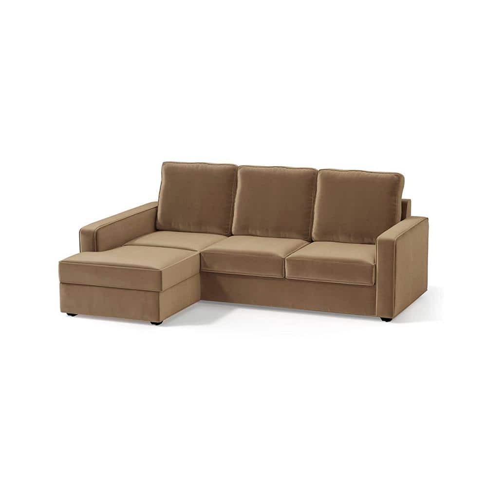 Apollo Compact Sofa (Colour : Fawn Velvet, Cushion : Hard, Back Type : High Back, Seating Capacity : Left Aligned 2 Seater + Left Aligned Chaise)