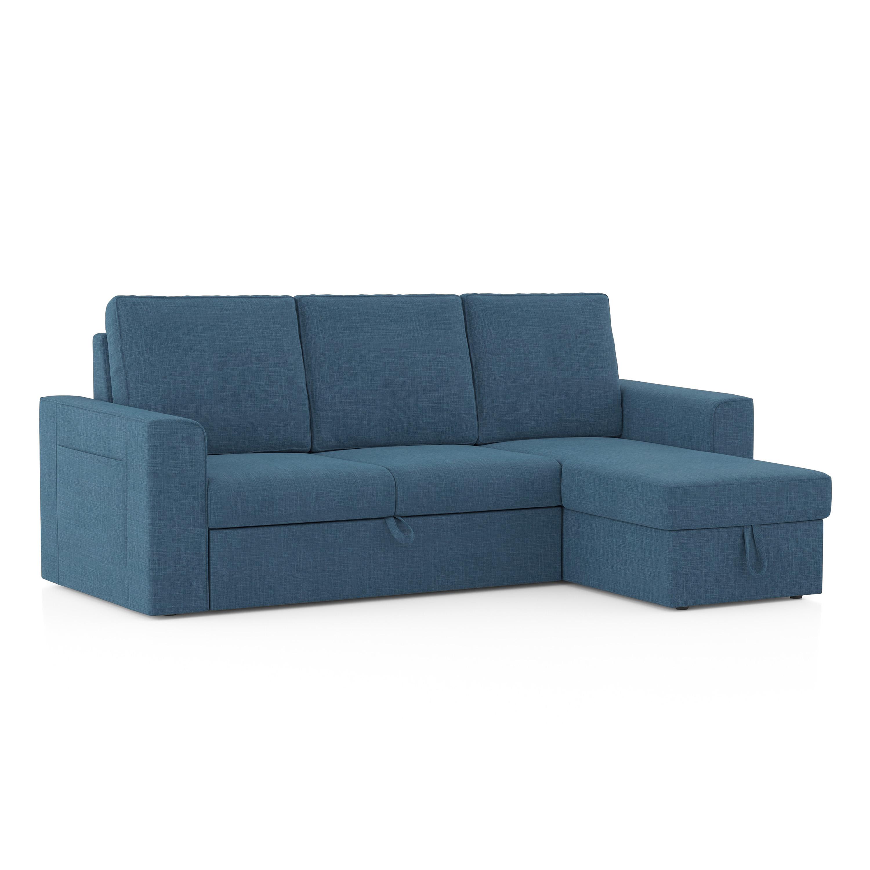 Kowloon Sectional Sofa Cum Bed with Storage Colour in Colonial Blue