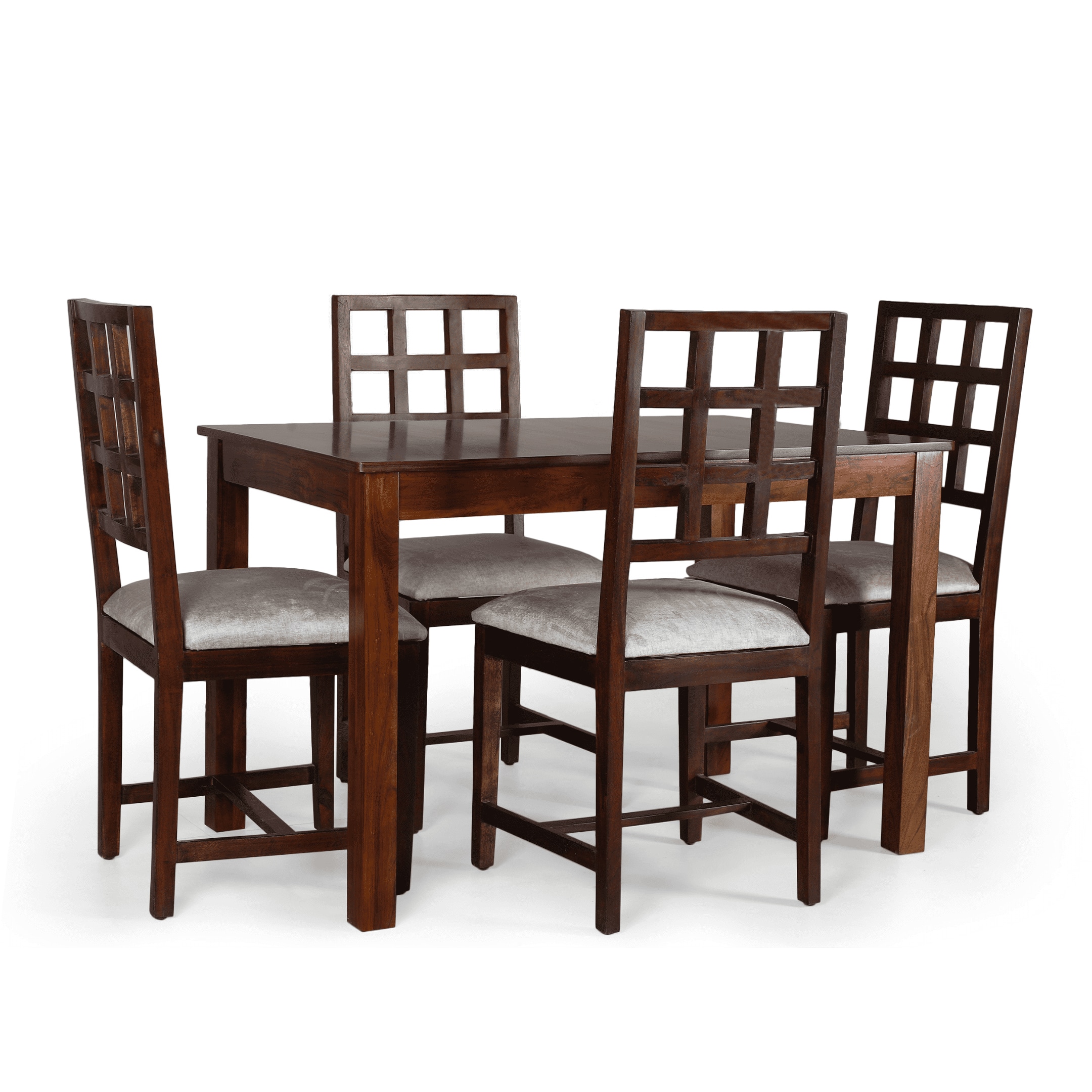 Globally Indian Sheesham Wood 4 Seater Dining Table Set With 4 Seater  Cushioned Chairs - Block Backrest