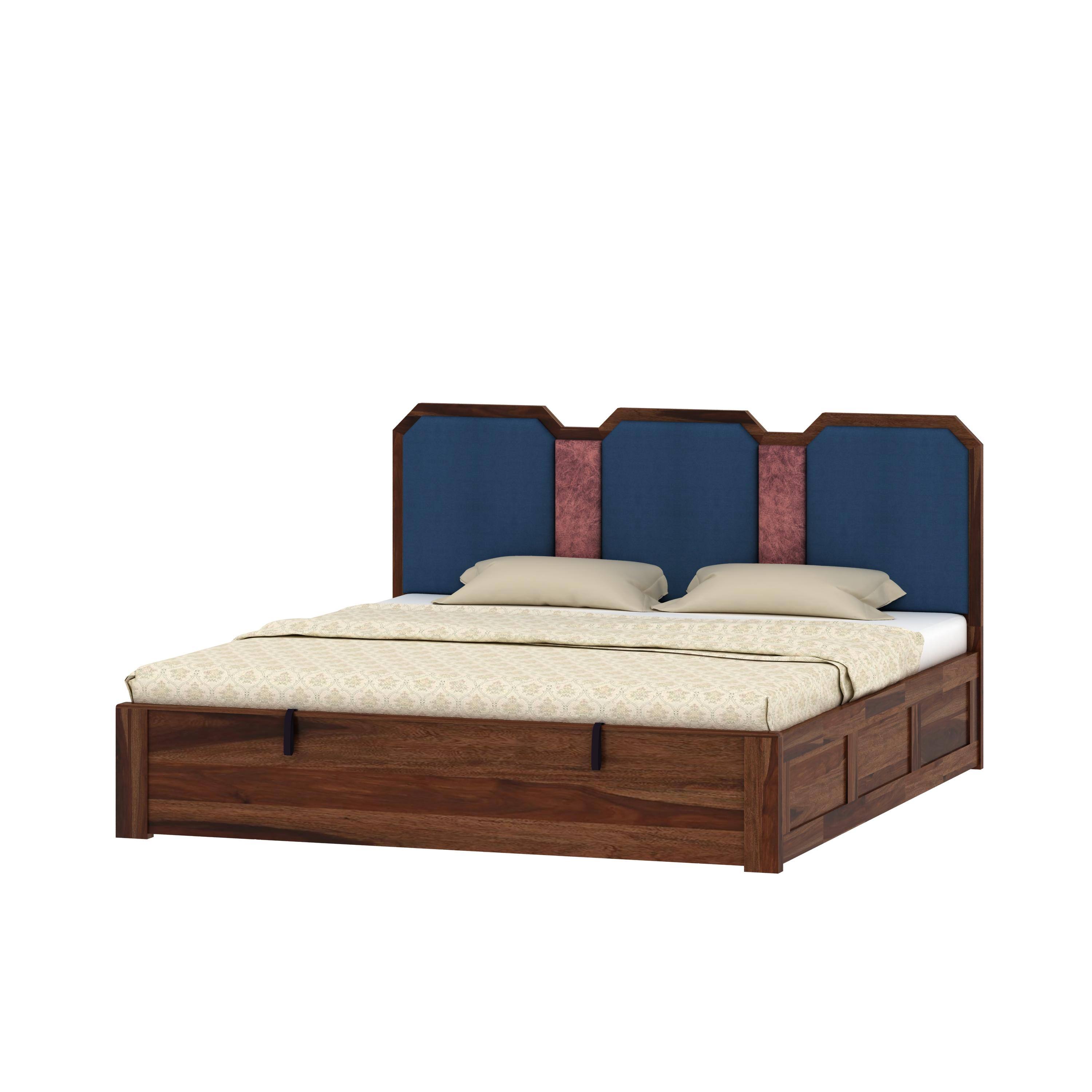 Classic Sheesham Wood Queen Size Bed With Hydraulic Storage in Provincial Teak Finish