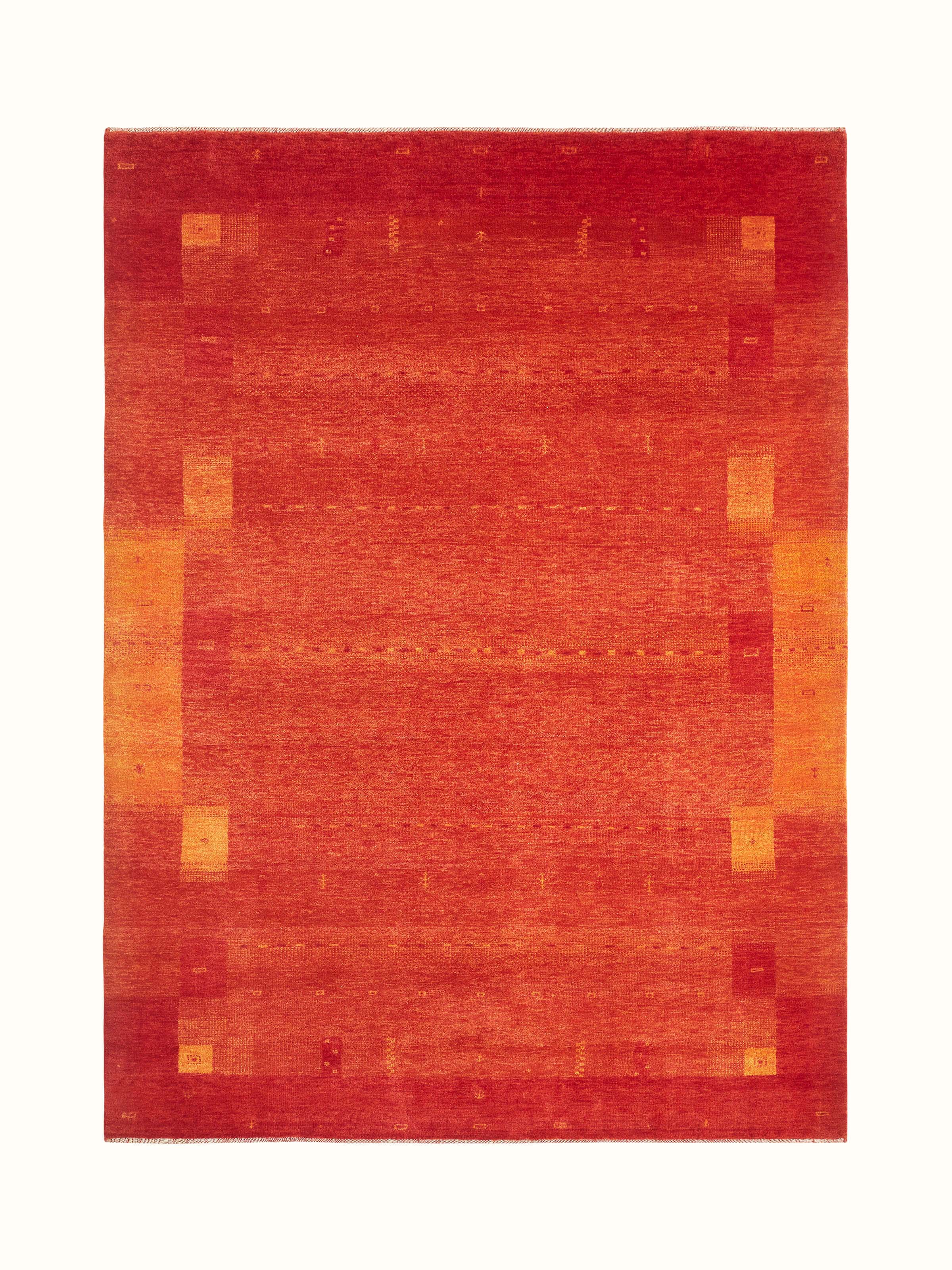 Traditional Gabbeh red Bhadohi wool hand-knotted rug - full view