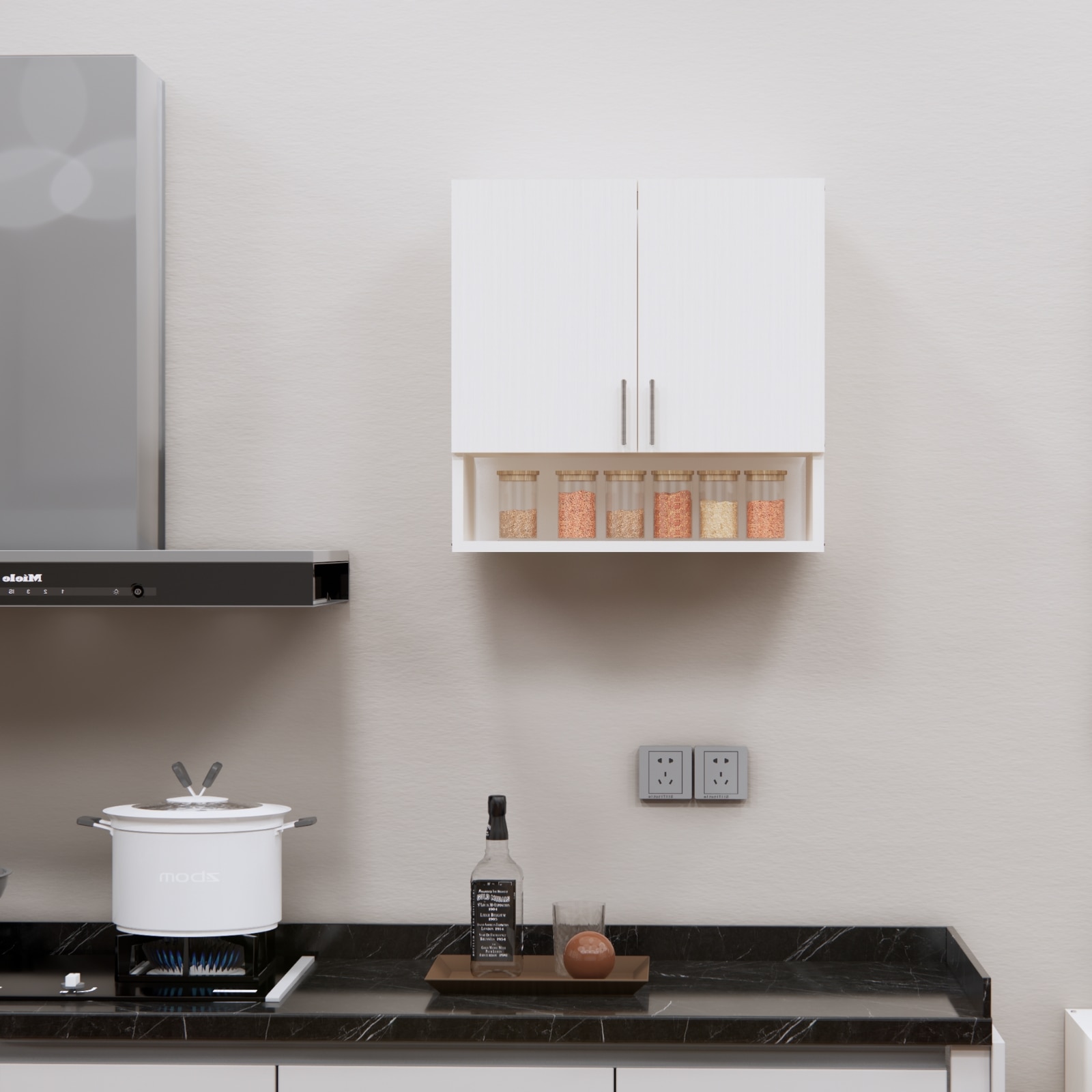 2 Doors Modular Wall Mounted Kitchen Cabinet With Organizer Shelf In Highland Pine Finish - Speciality Panels