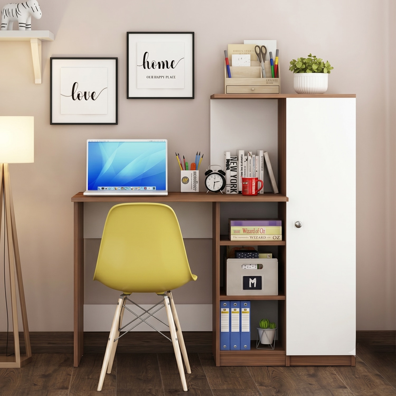 Marvel Study Table In Walnut And Frosty White - Woodbuzz