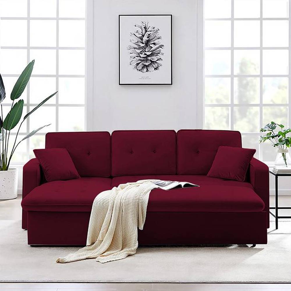 Leo  Pull Out Sofa cum Bed  in Maroon Colour - Home Lifestylez