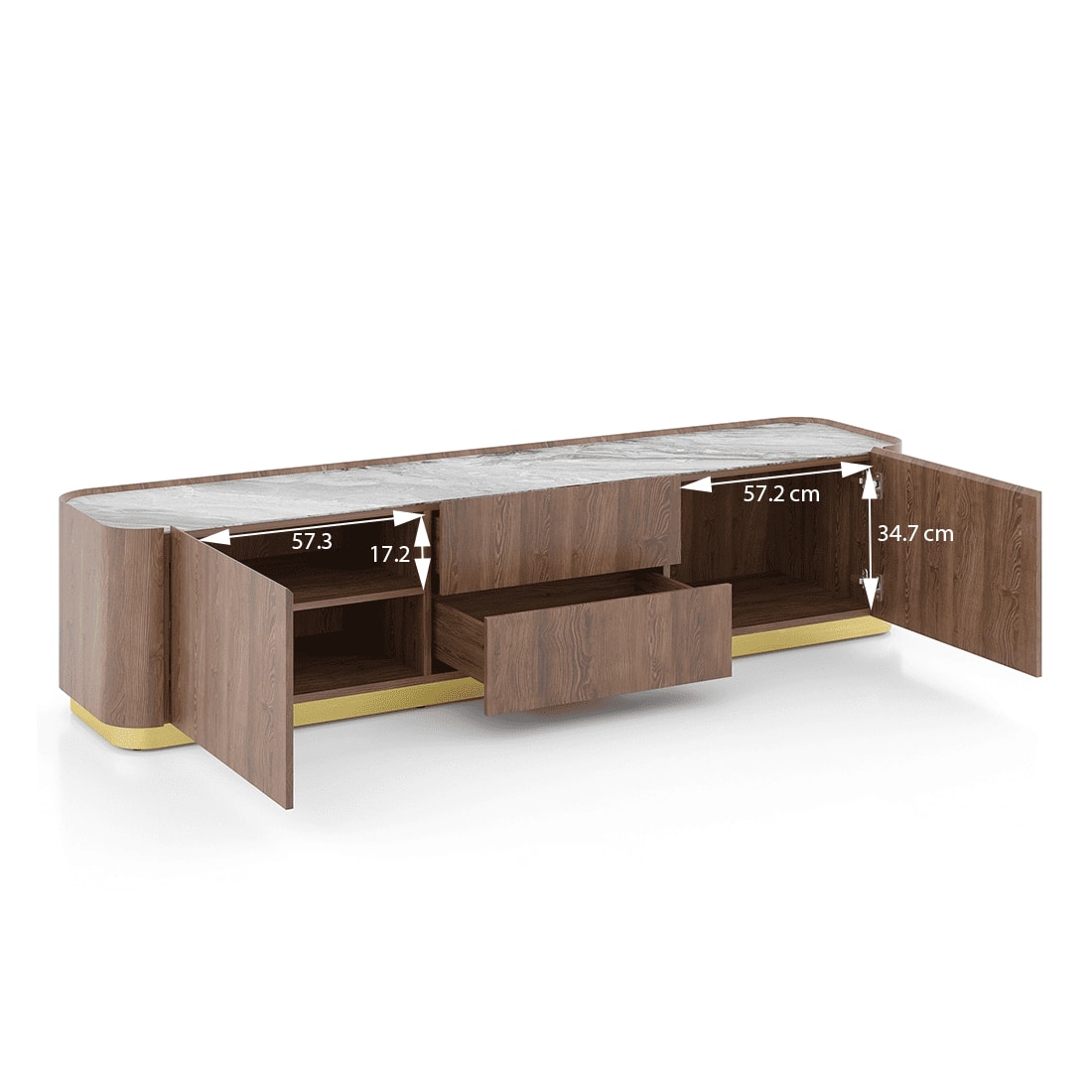Dorian Engineered Wood TV Unit With Ceramic Top In Walnut High Gloss Finish