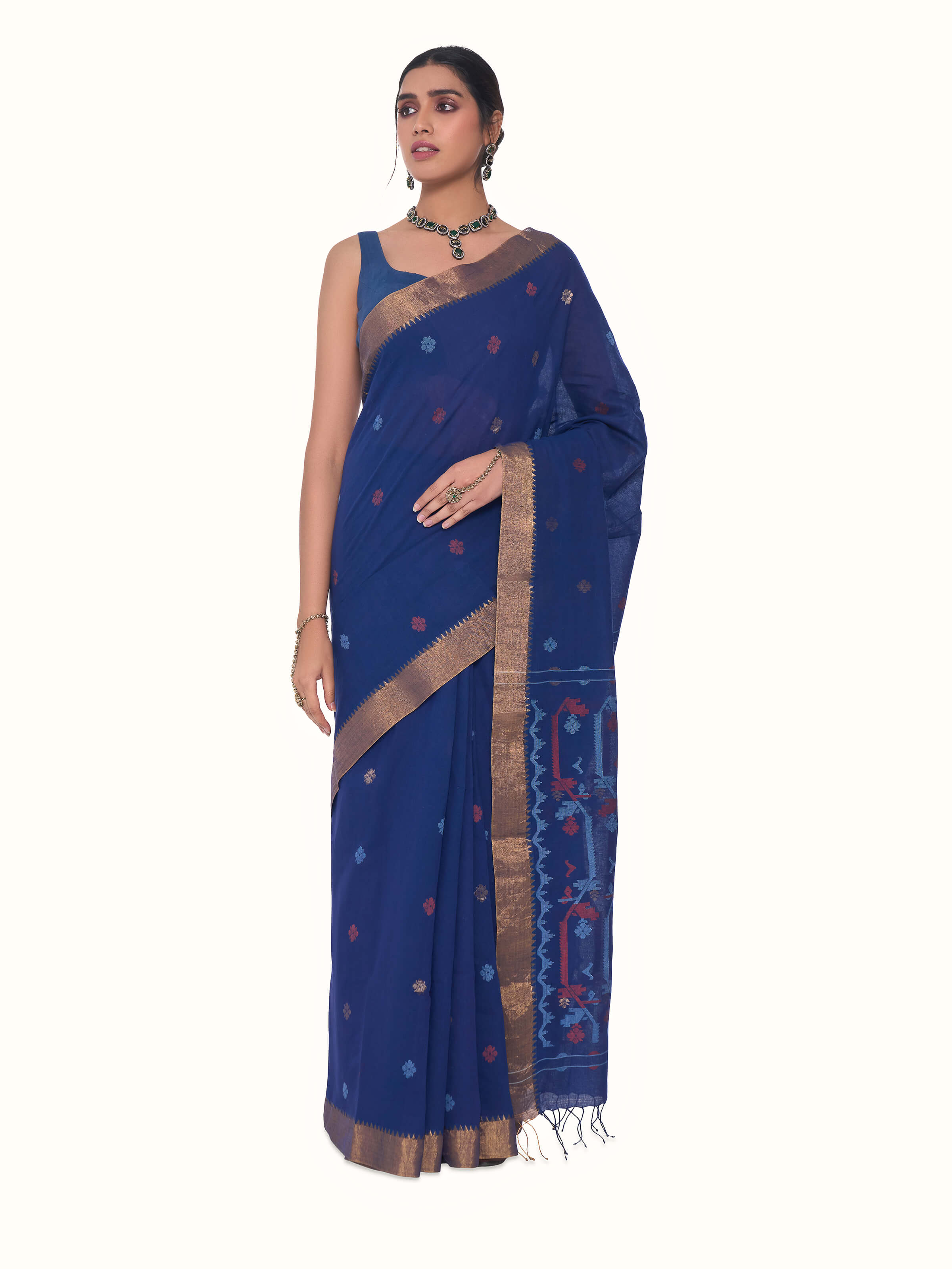 Blue Muslin Jamdani Saree