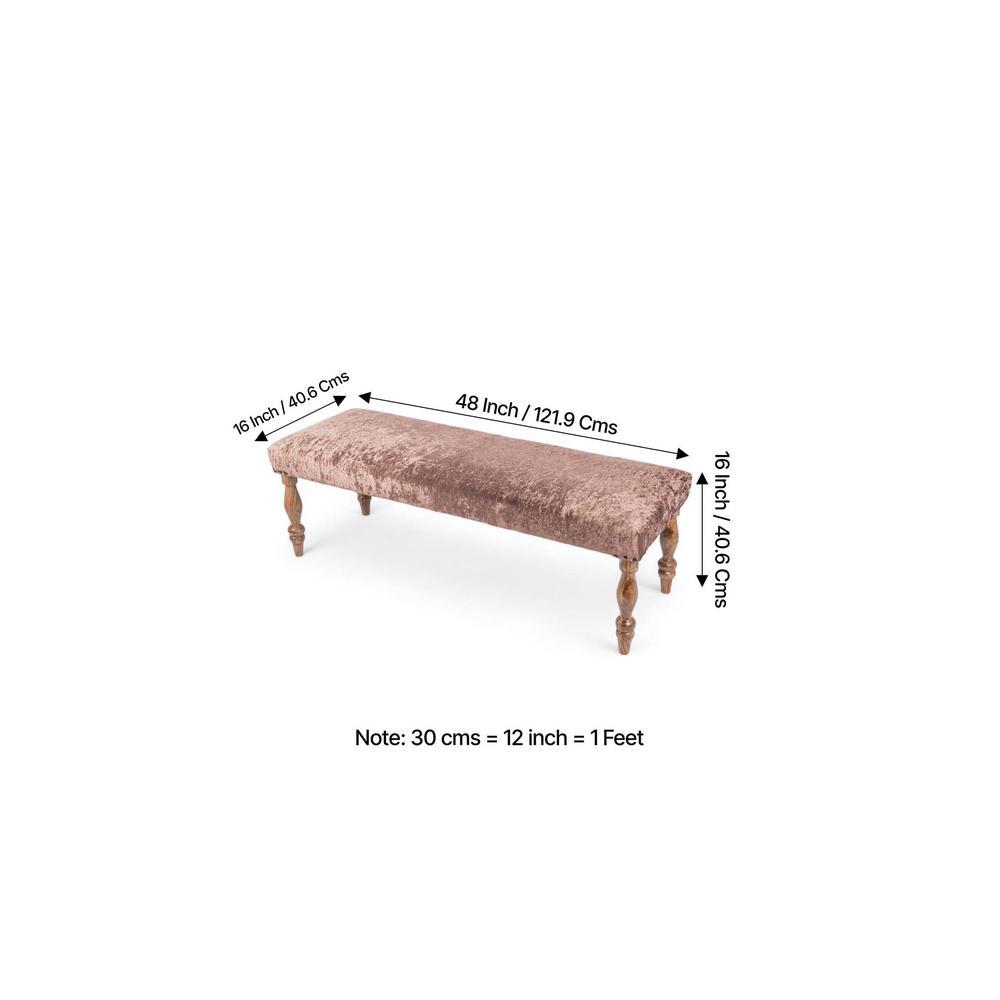Cairo Soild Wood Bench In Velvet Brown Fabric