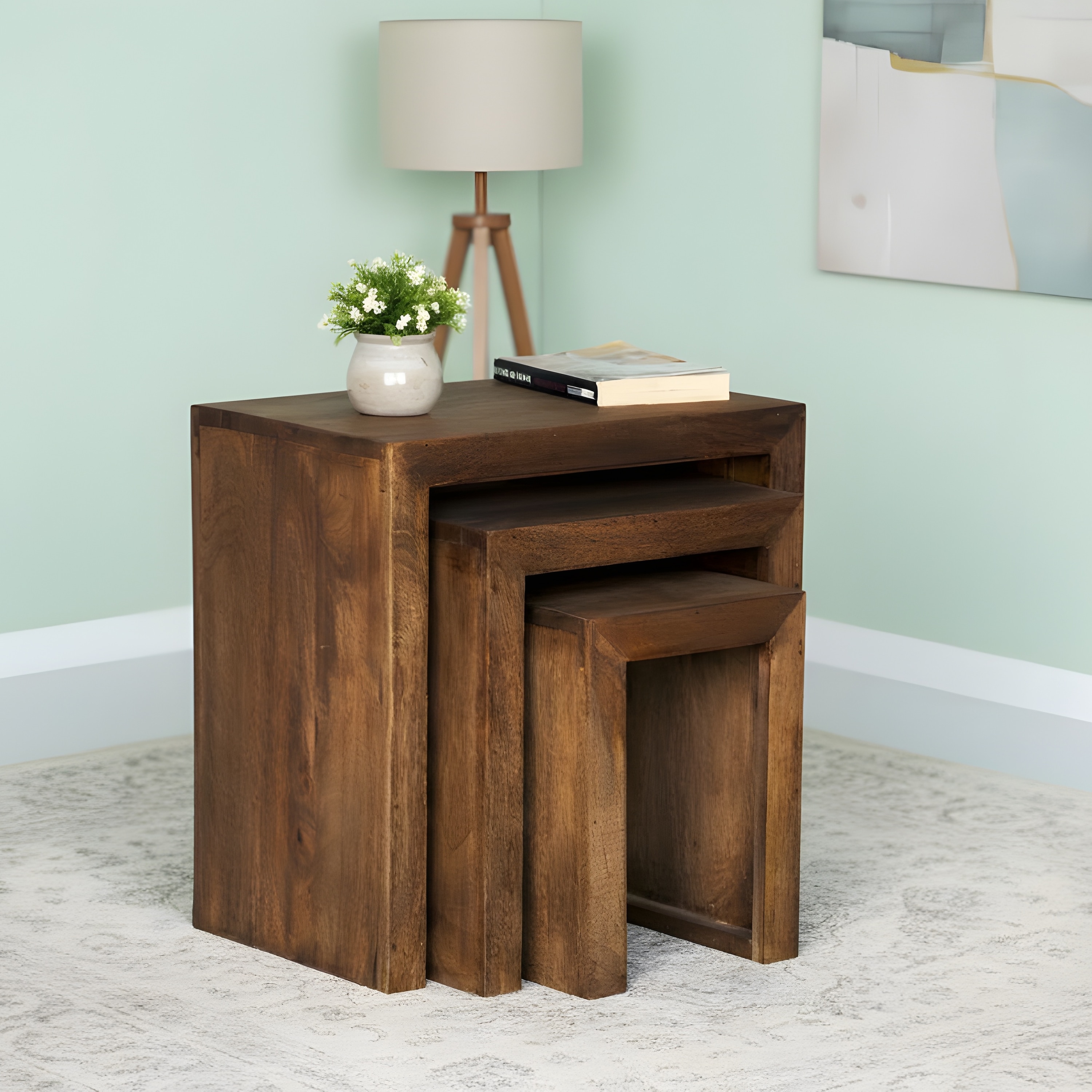 Ikiriya Sheesham Wood Contemporary Nesting Table in Provisional Teak Finish