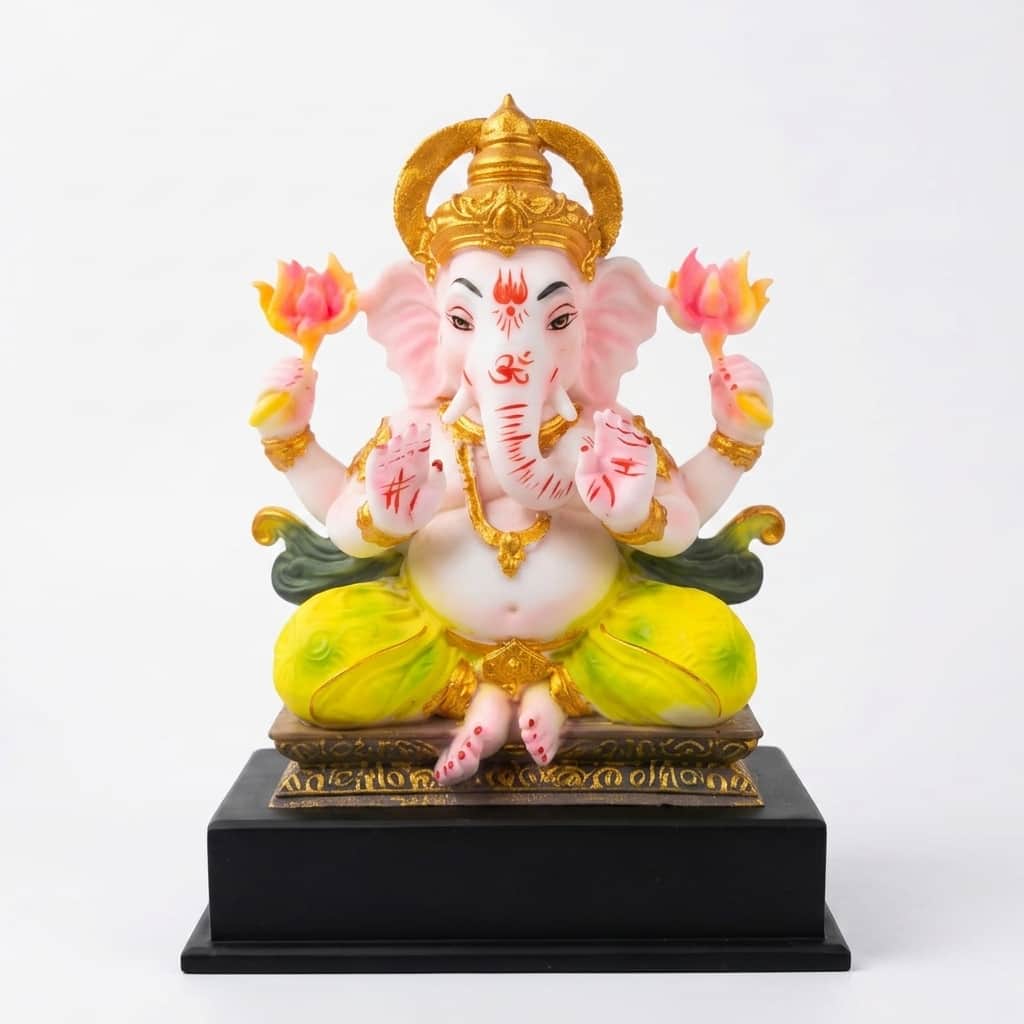 Devotional Lotus Grace Ganesha Statue in Multicolor Colour - Vedas