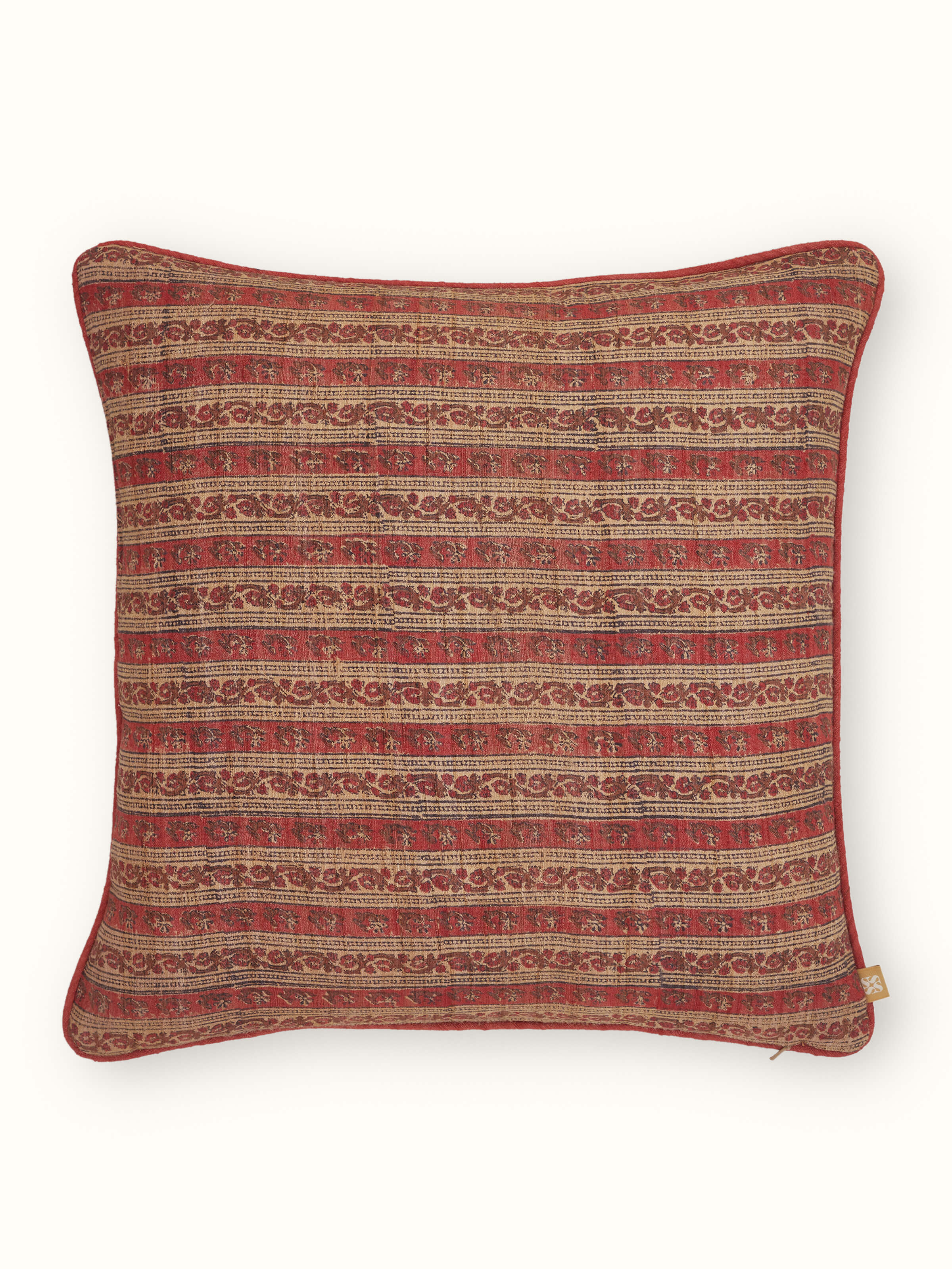 Vasudha Rust Buta Tussar Silk Bagru Hand Block Print Cushion Cover
