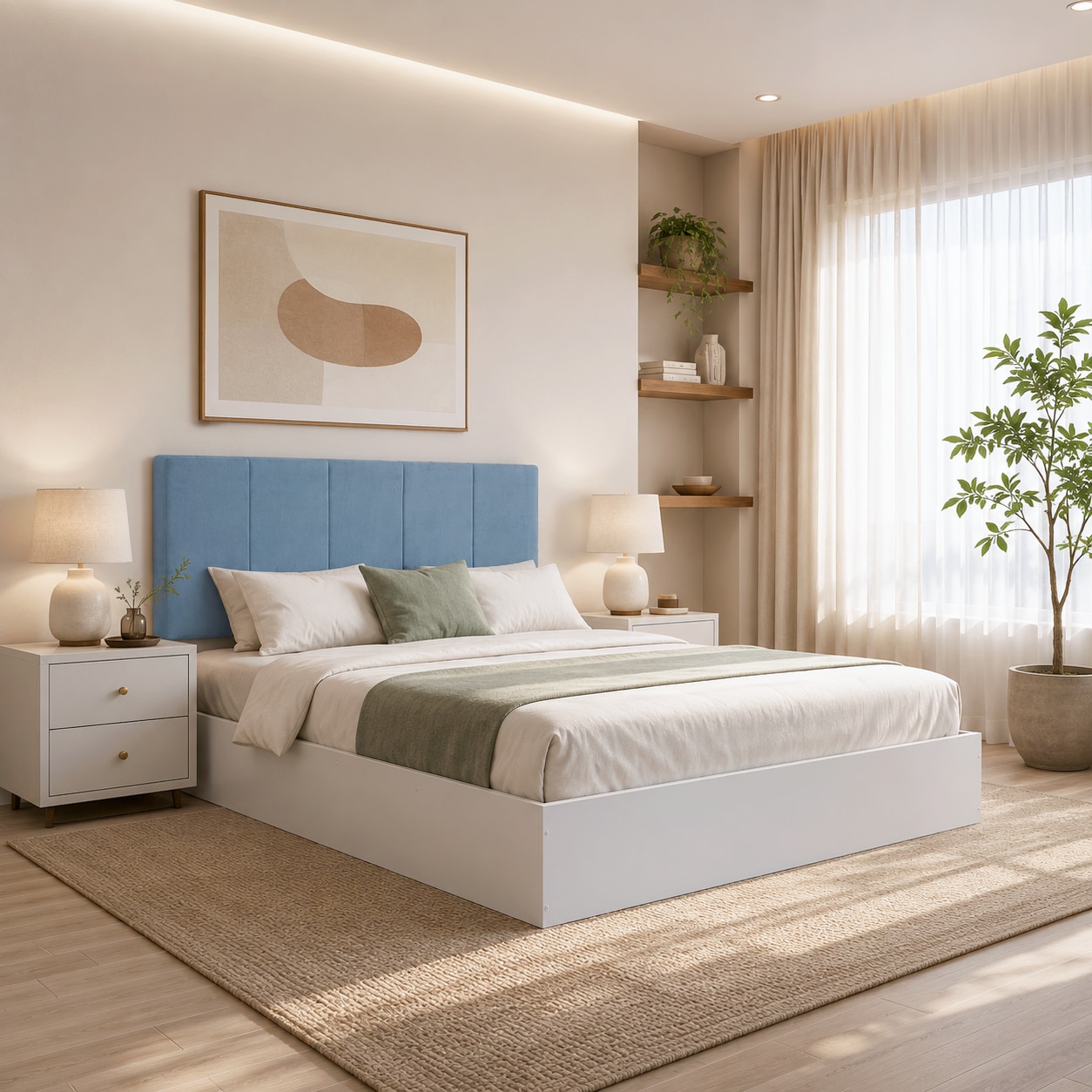 Yantra Engineered Wood Queen Size Bed With Hydraulic Storage (Melamine Finish, White Colour)