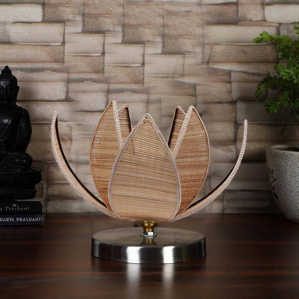 Rose Bamboo Table Lamp With Steel Base