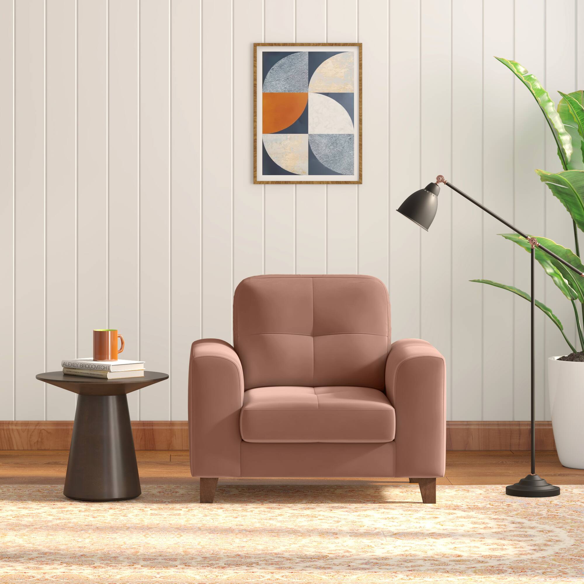 Verona Premium 1 Seater Fabric Sofa in Mocha Mouse Velvet Colour
