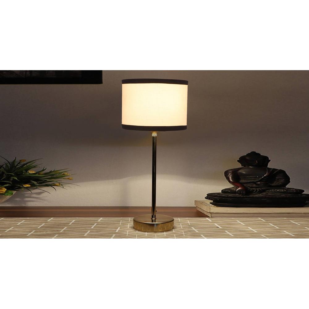 White & Black cotton with Metal Gold Table Lamp