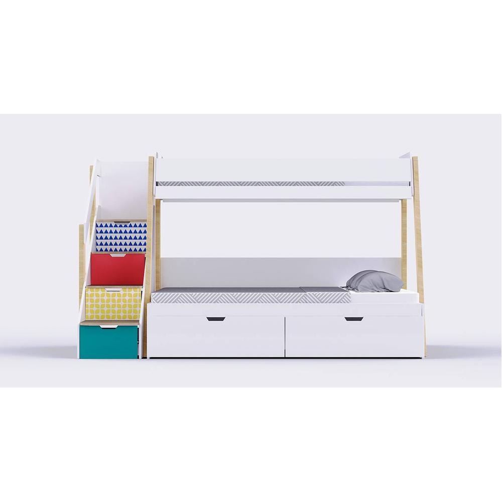 Pine Tree Bunk Bed with Storage in White Colour