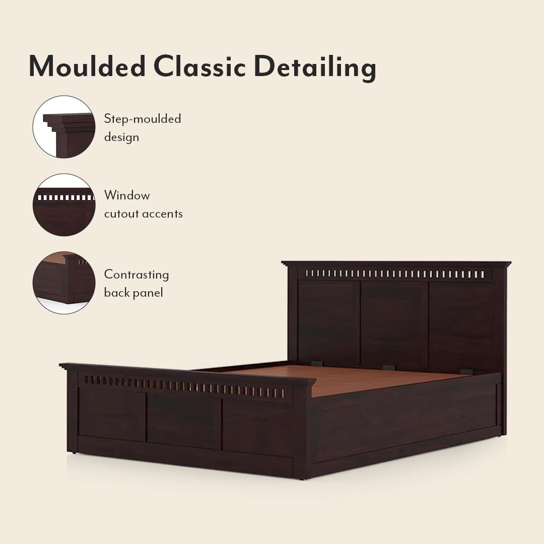 Fidora Solid Wood King Size Hydraulic Storage Bed In Mahogany Finish
