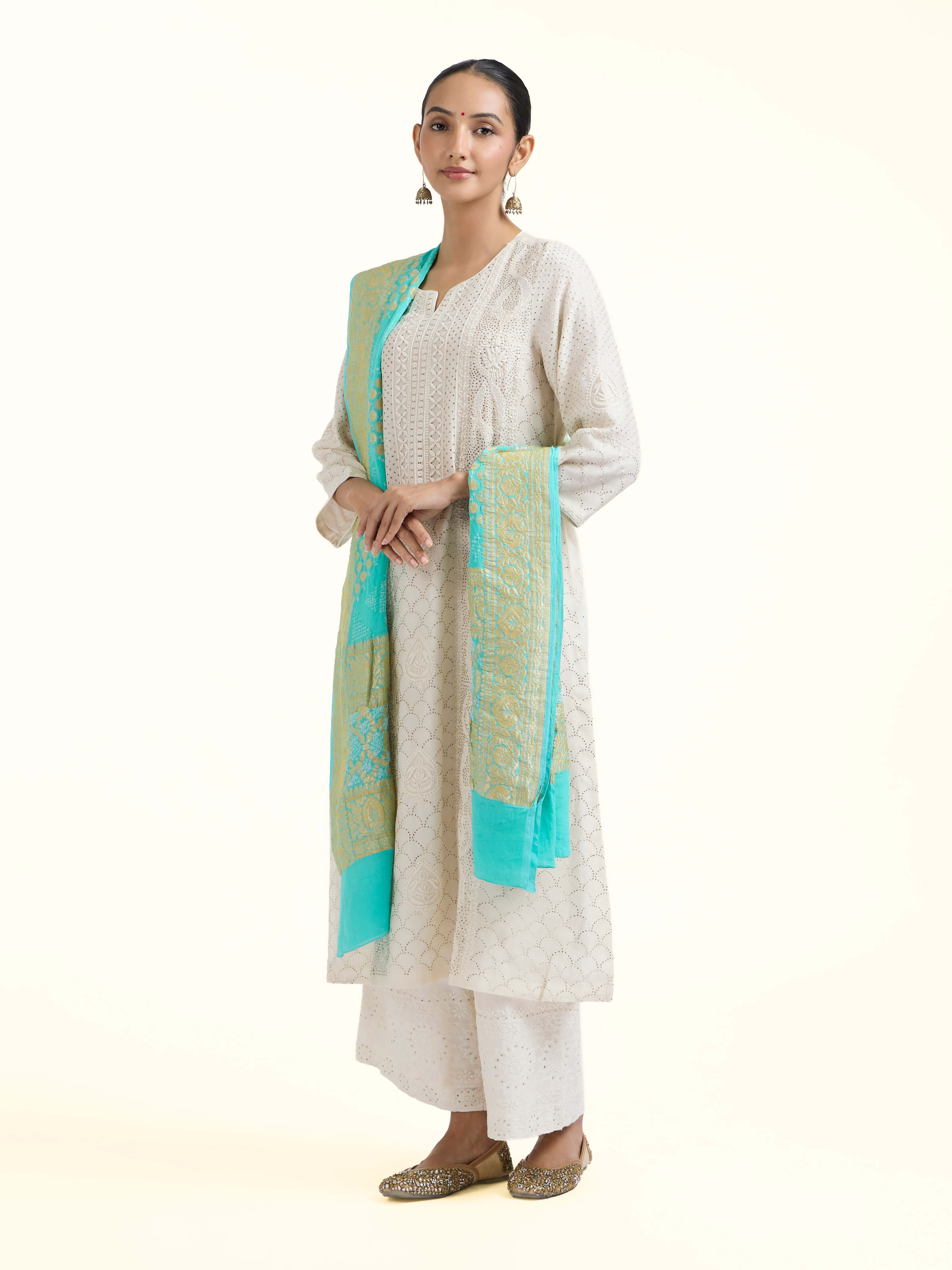 Turquoise Bandhani Tie & Dye Dupatta